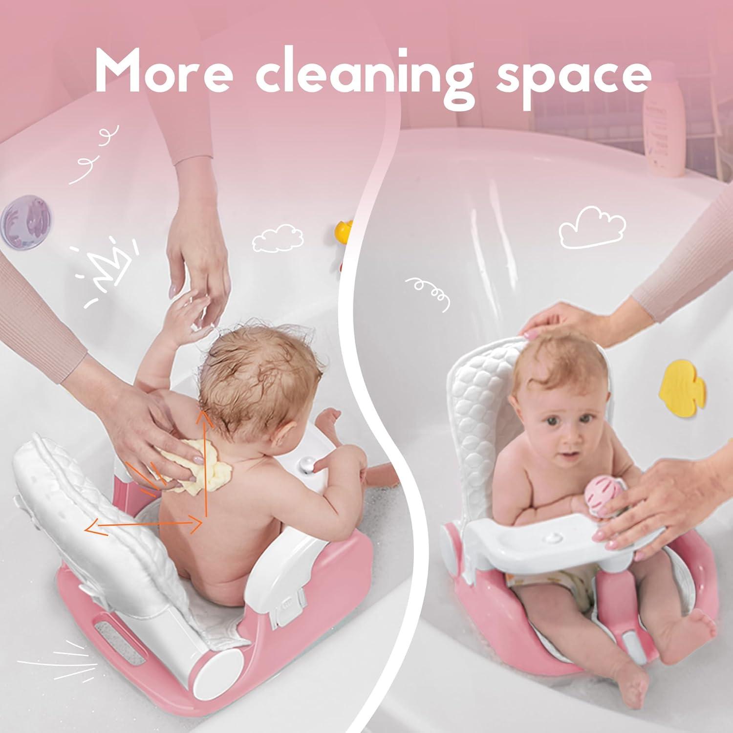Asiento de Baño para Bebés BabyBond Rosa, 3 Modos, Ventosas