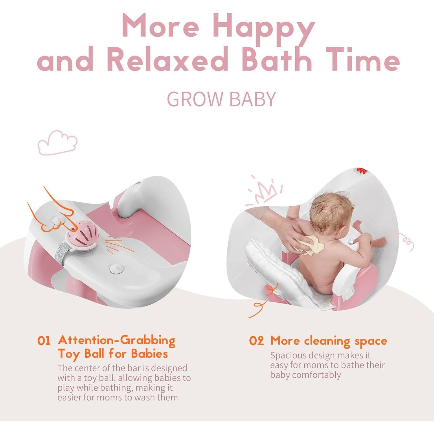 Asiento de Baño para Bebés BabyBond Rosa, 3 Modos, Ventosas
