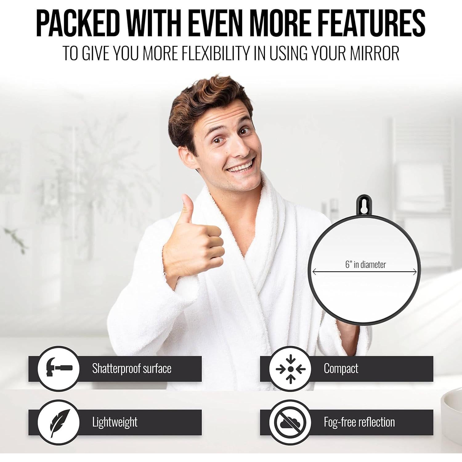 Espejo de Ducha MIRRORVANA 15.24 cm Antivaho Irrompible