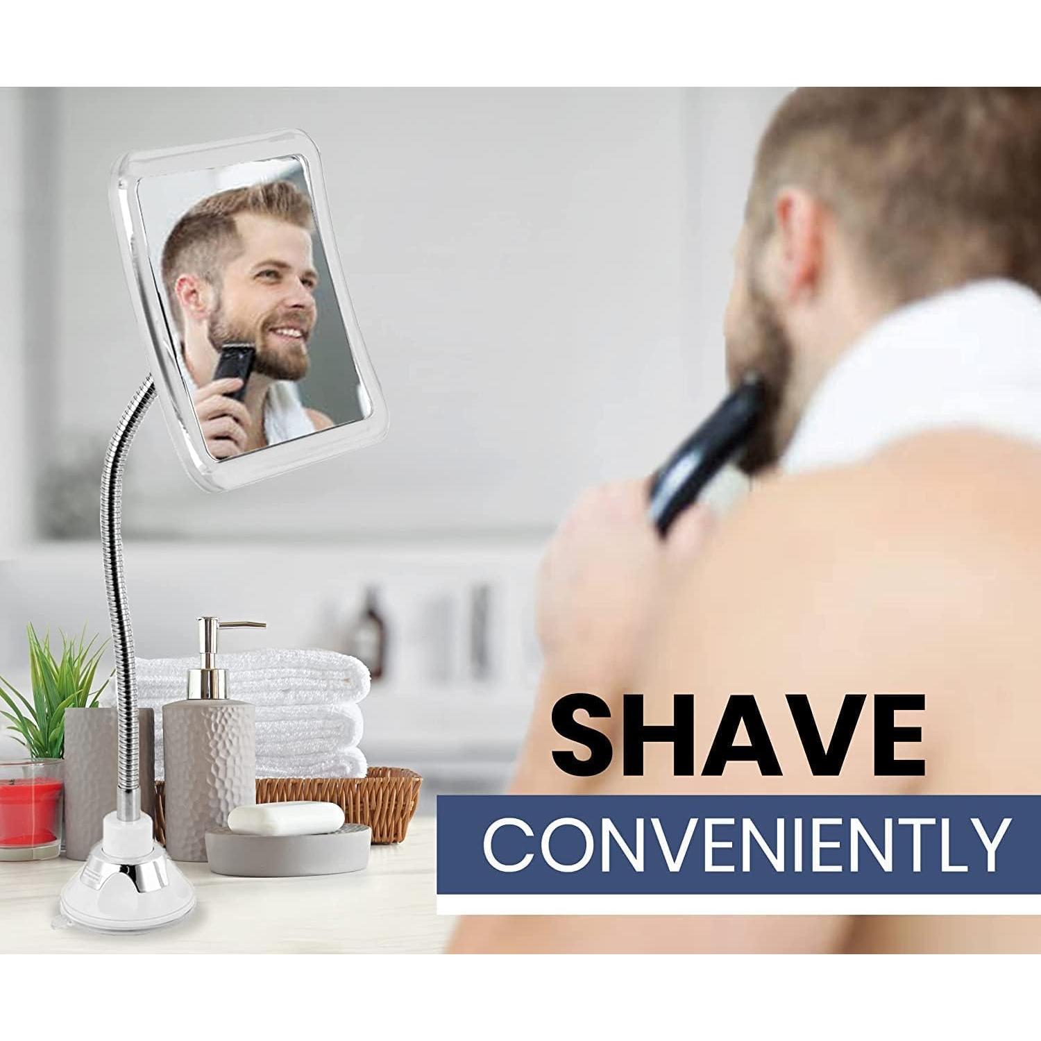 MIRRORVANA Flexible Fogless Shower Mirror for Bathroom Shaving with Height Adjustable Gooseneck Extension, 360° Swivel and Upgraded Suction Cup - Shatterproof 6.3" x 6.3" Surface