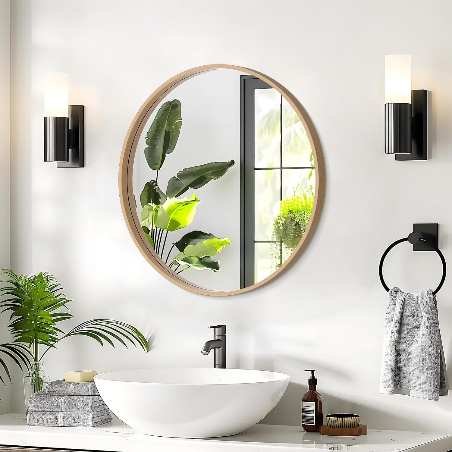 Espejo Redondo de Madera WallBeyond 61 cm Natural para Pared