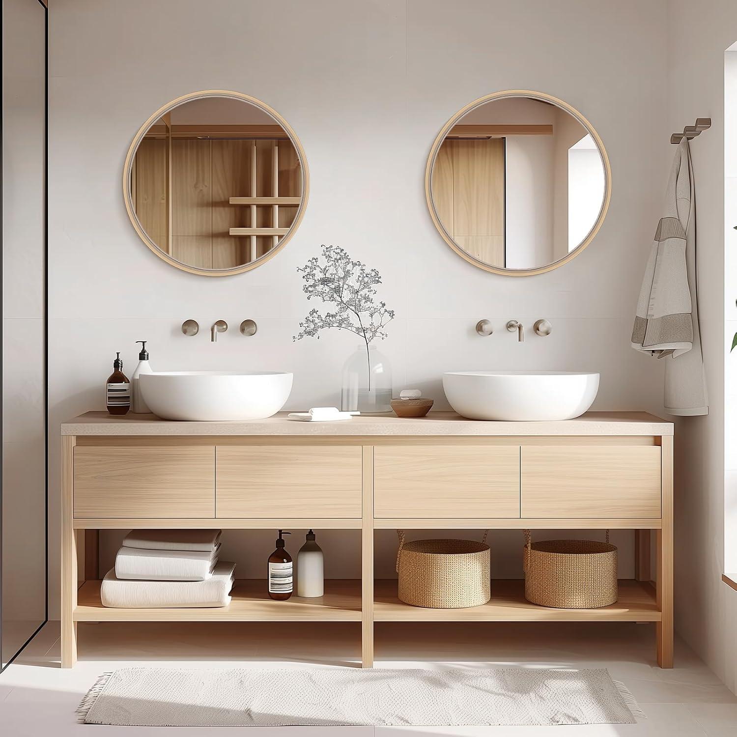 Espejo Redondo de Madera WallBeyond 61 cm Natural para Pared