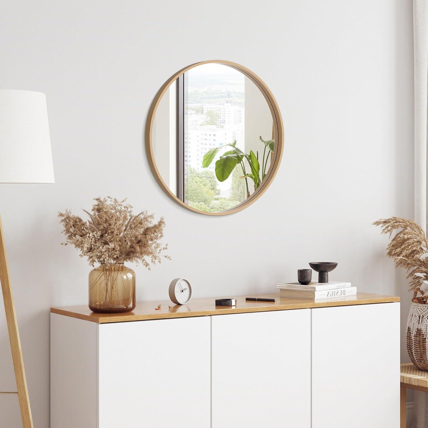 Espejo Redondo de Madera WallBeyond 61 cm Natural para Pared