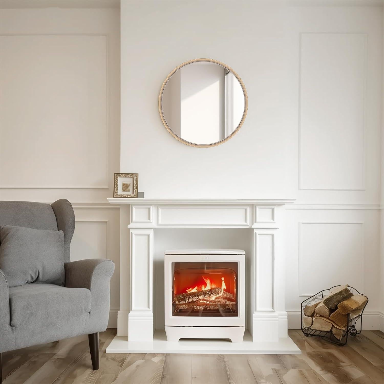 Espejo Redondo de Madera WallBeyond 61 cm Natural para Pared