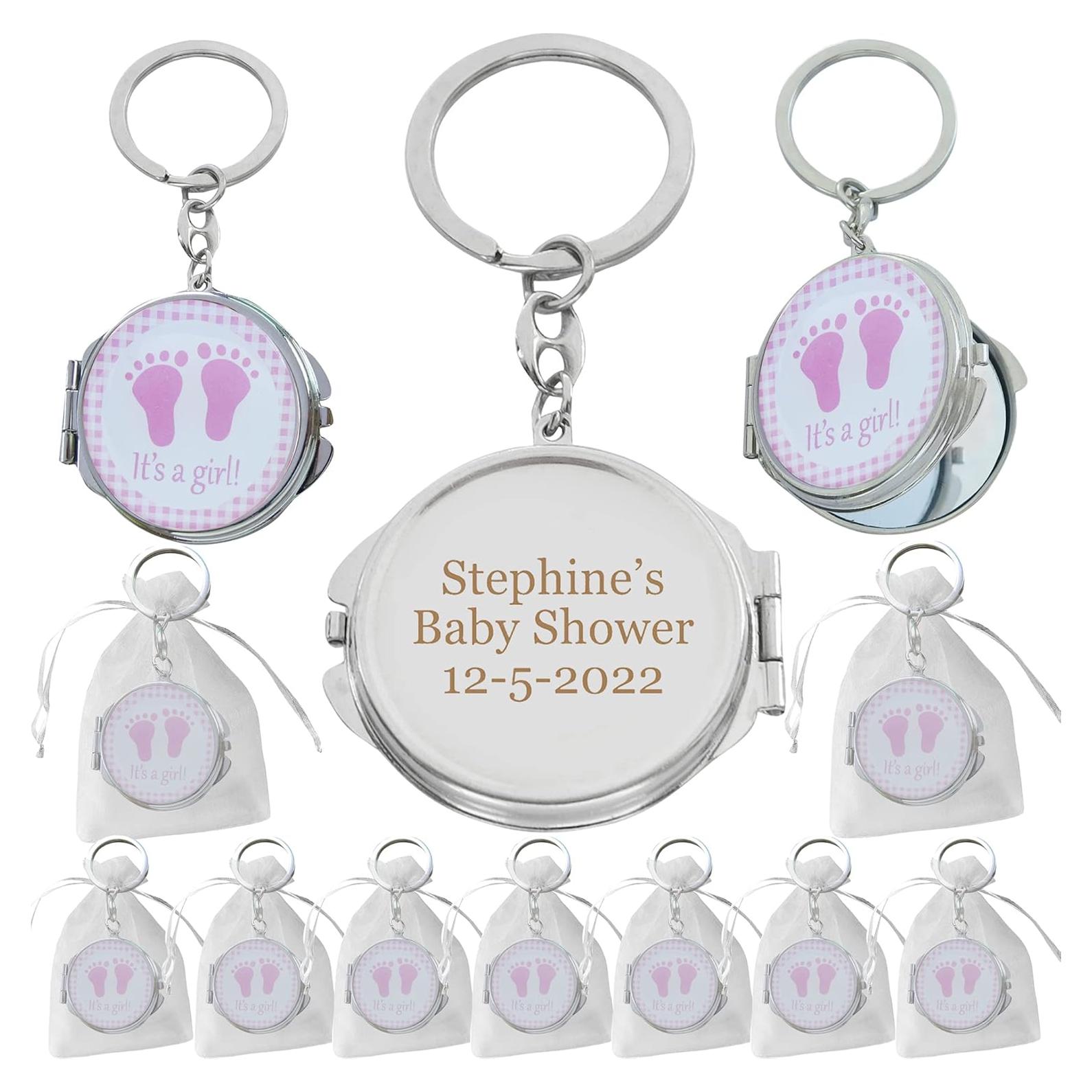 12 Llaveros Espejo Personalizados Rosa Baby Shower Niña