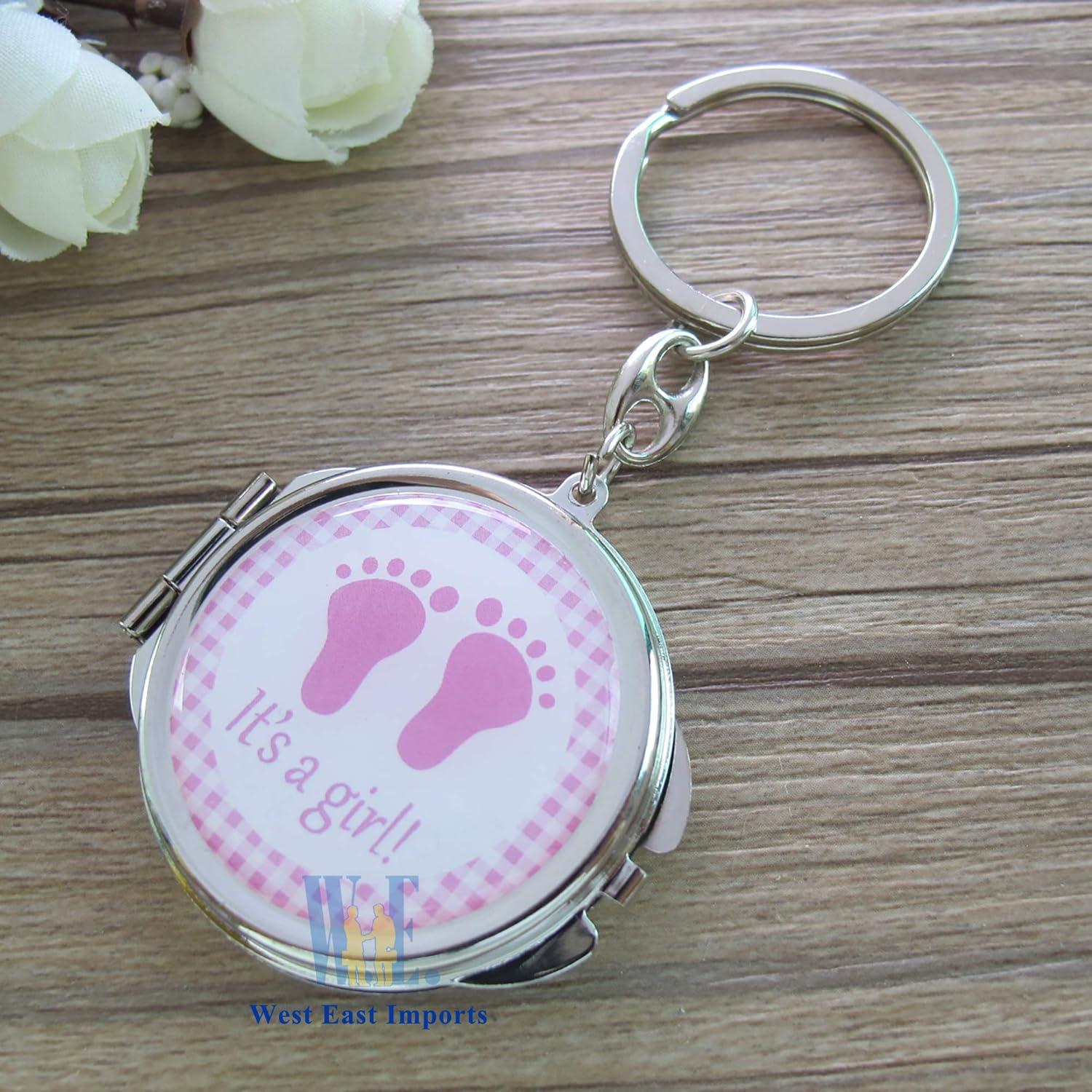 12 Llaveros Espejo Personalizados Rosa Baby Shower Niña