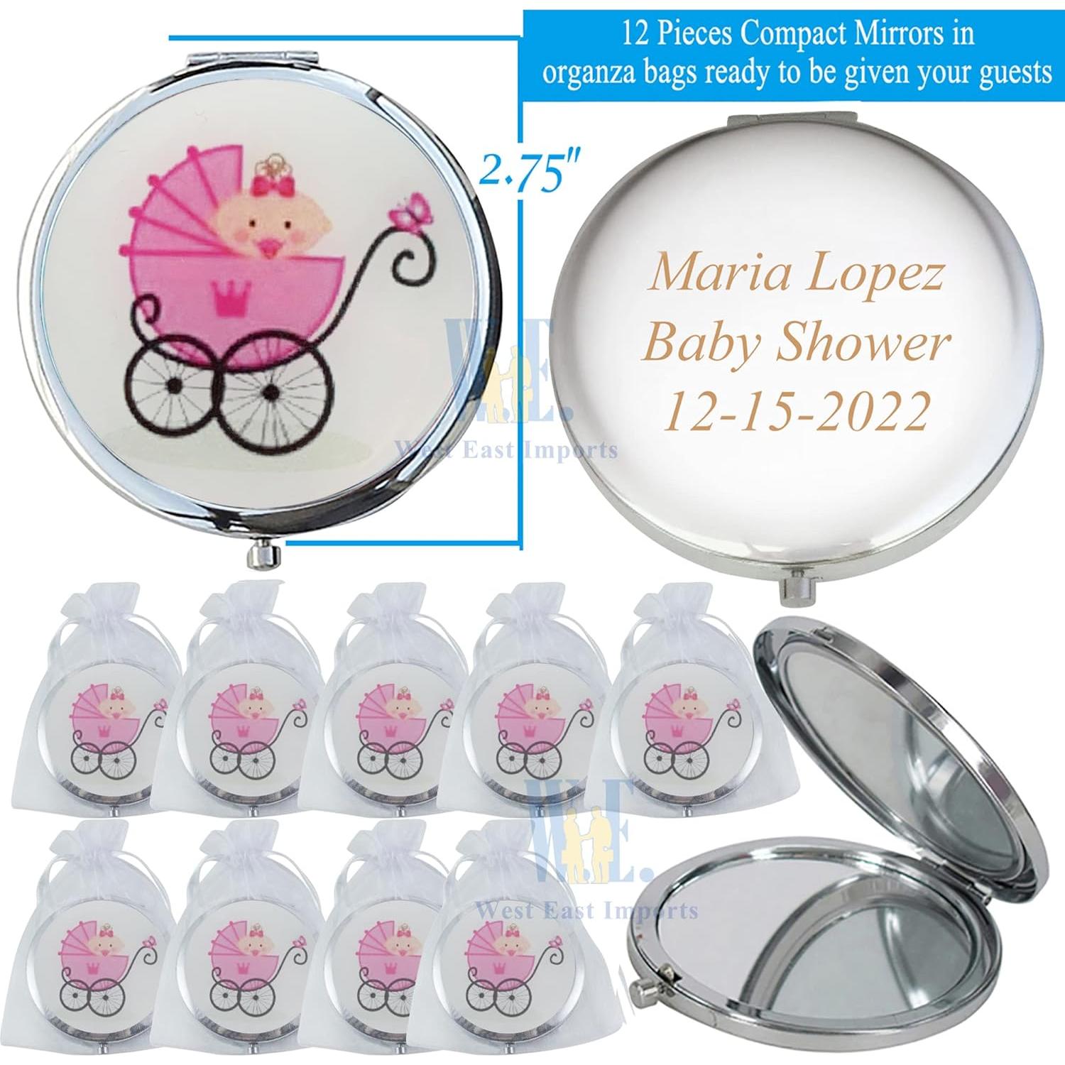 Espejos Compactos Personalizados WE 12 Pcs Baby Shower Rosa