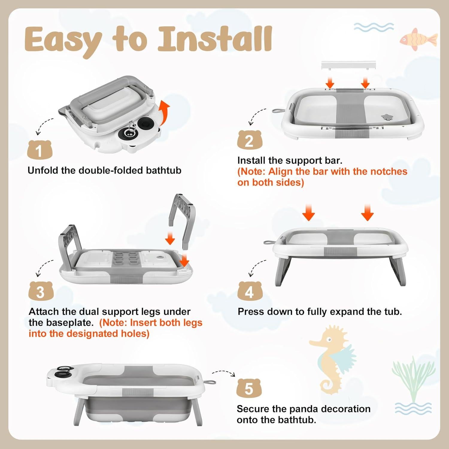 Bañera Plegable para Bebés LAUJIA con Termómetro - Gris