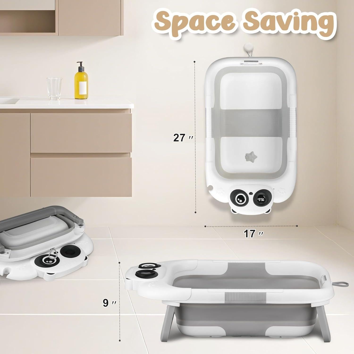 Bañera Plegable para Bebés LAUJIA con Termómetro - Gris