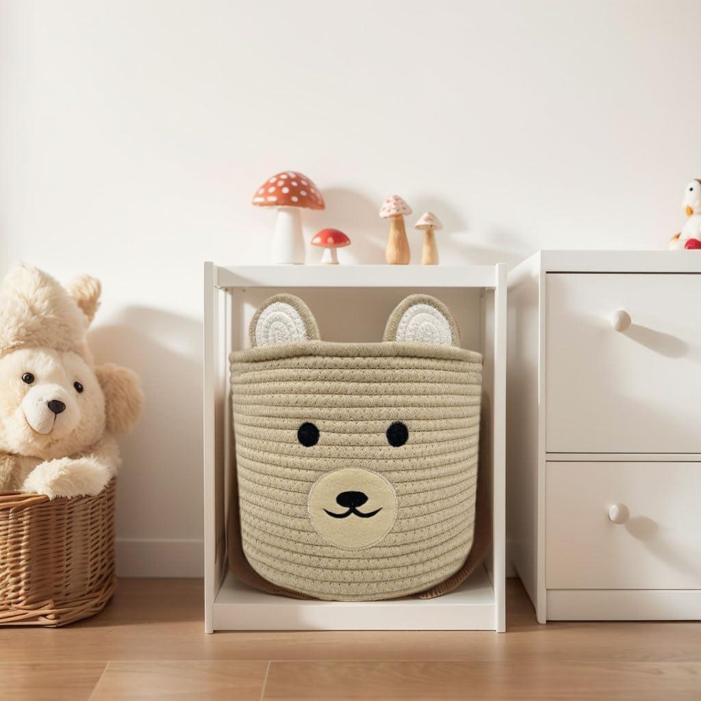 Cesta de Almacenamiento para Bebés Saiiwnn Oso Caqui 25.4x20.3cm