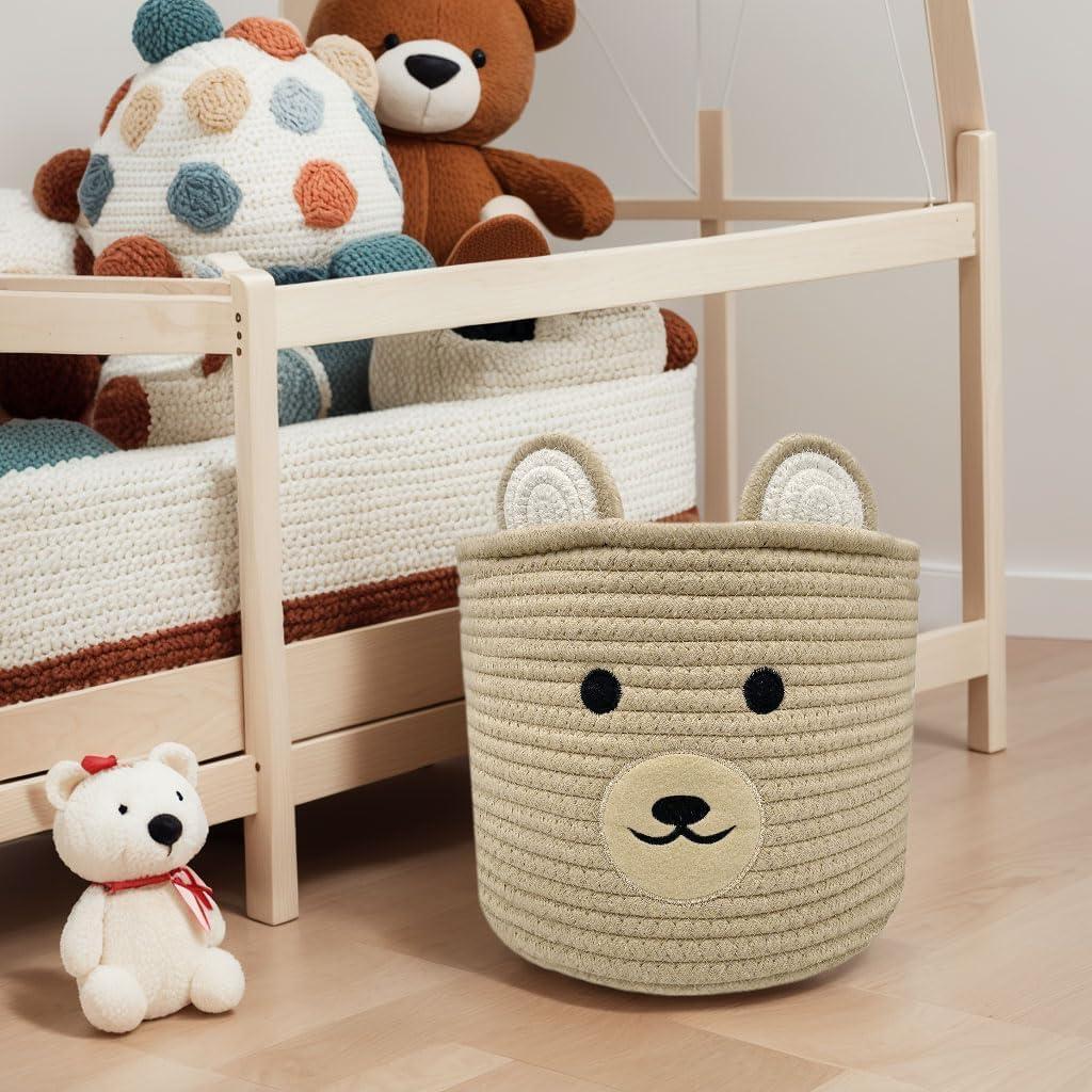 Cesta de Almacenamiento para Bebés Saiiwnn Oso Caqui 25.4x20.3cm