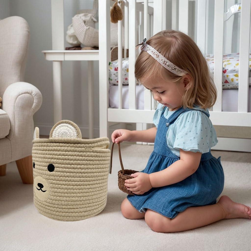 Cesta de Almacenamiento para Bebés Saiiwnn Oso Caqui 25.4x20.3cm