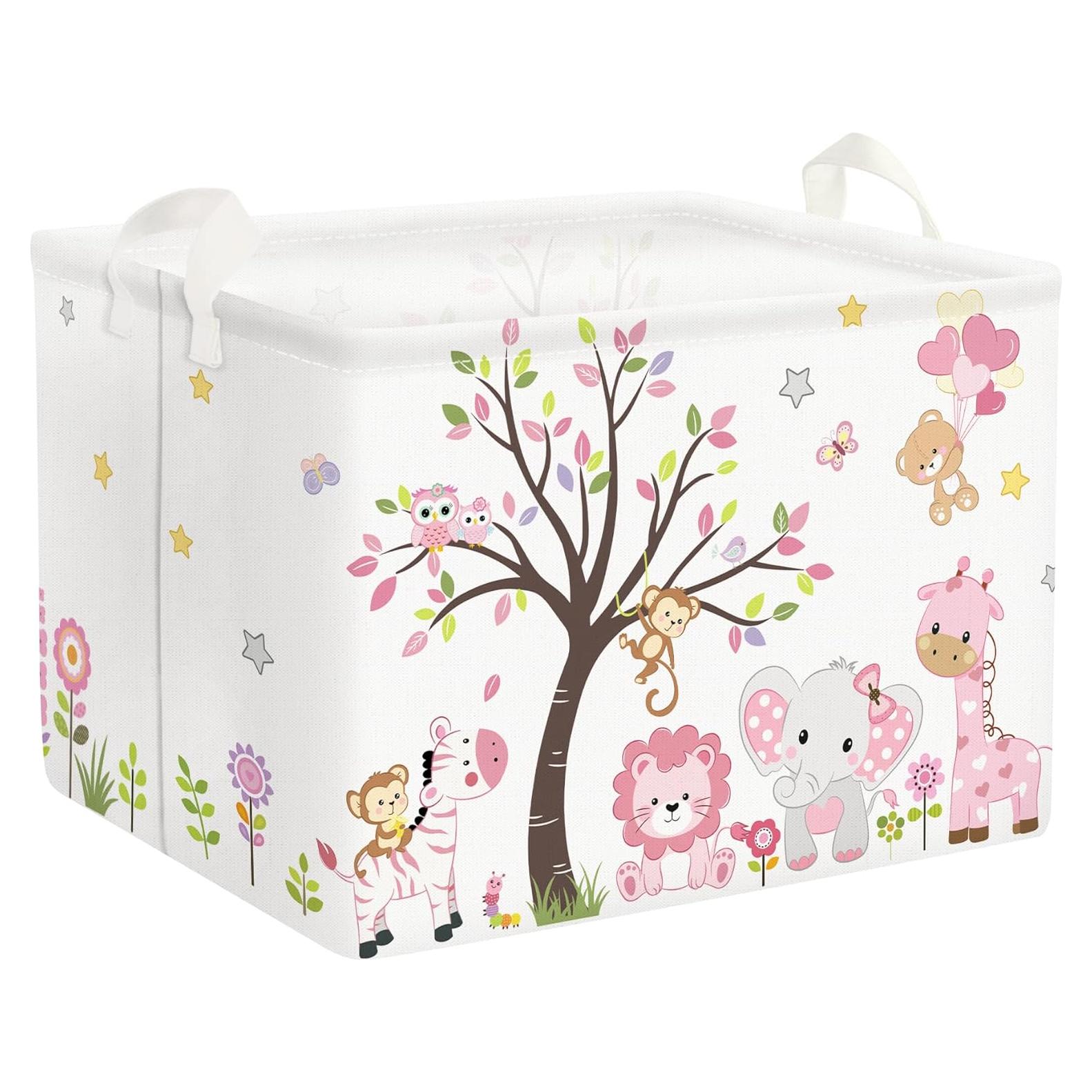 Cesta Plegable Clastyle Rosa Animales del Bosque 36L