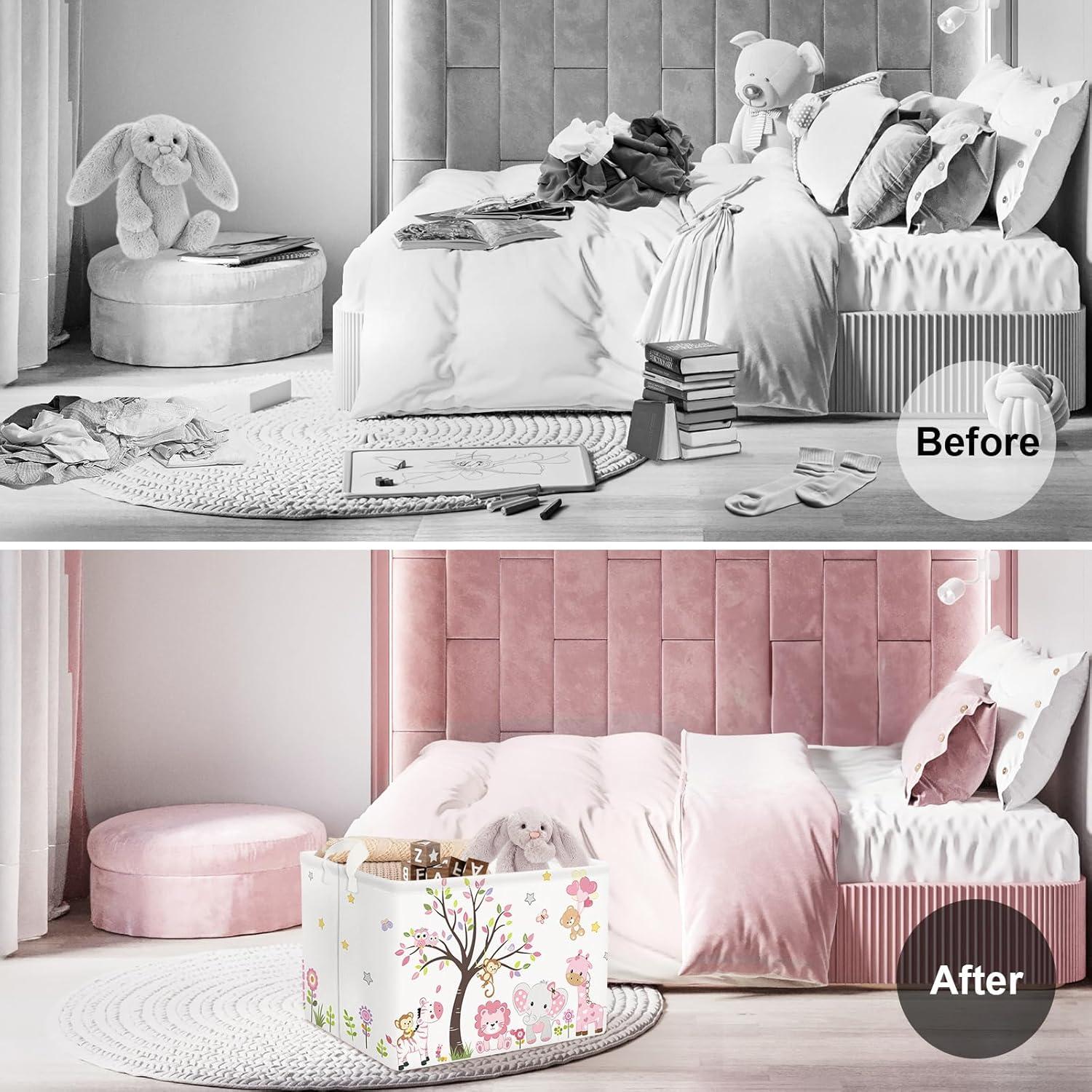 Cesta Plegable Clastyle Rosa Animales del Bosque 36L