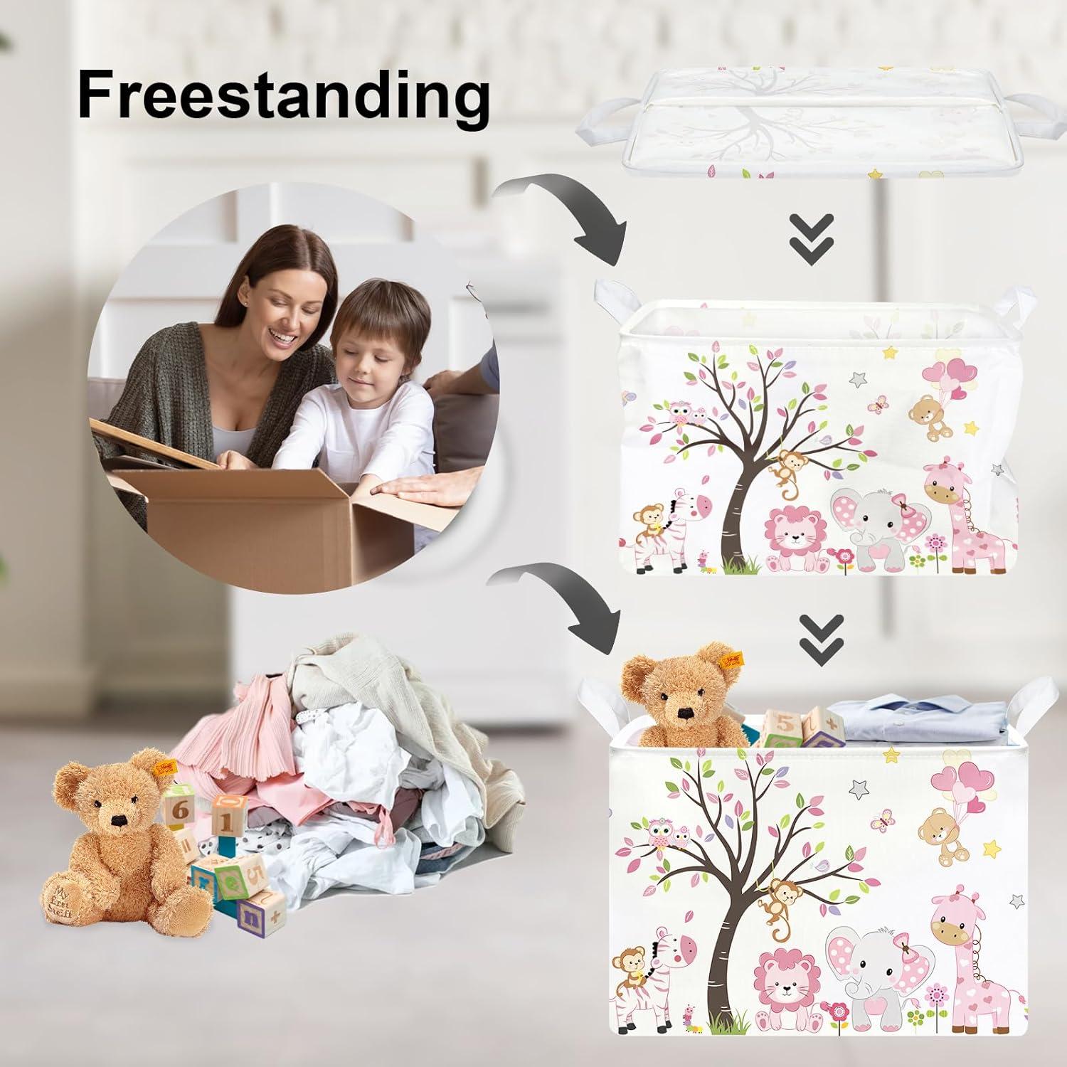 Cesta Plegable Clastyle Rosa Animales del Bosque 36L