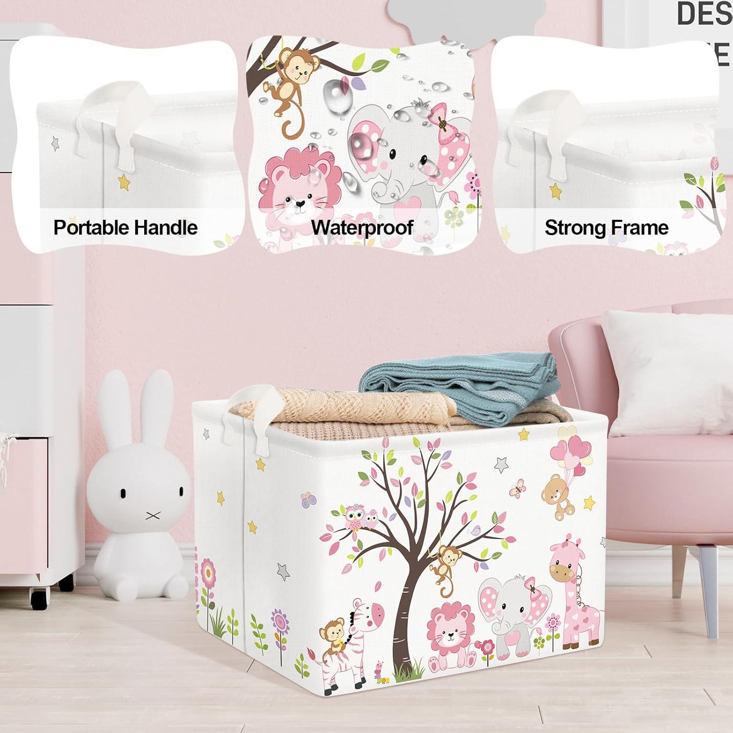 Cesta Plegable Clastyle Rosa Animales del Bosque 36L