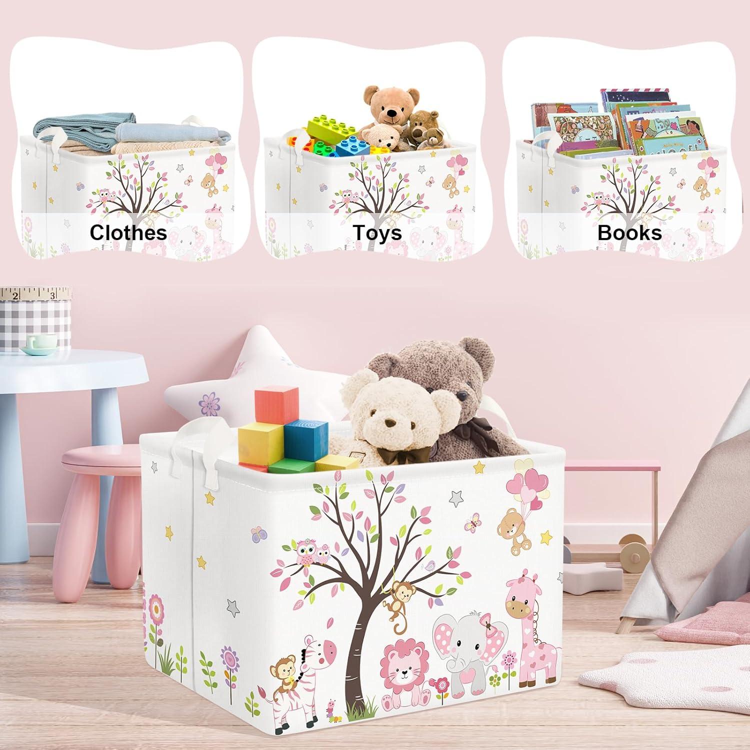 Cesta Plegable Clastyle Rosa Animales del Bosque 36L