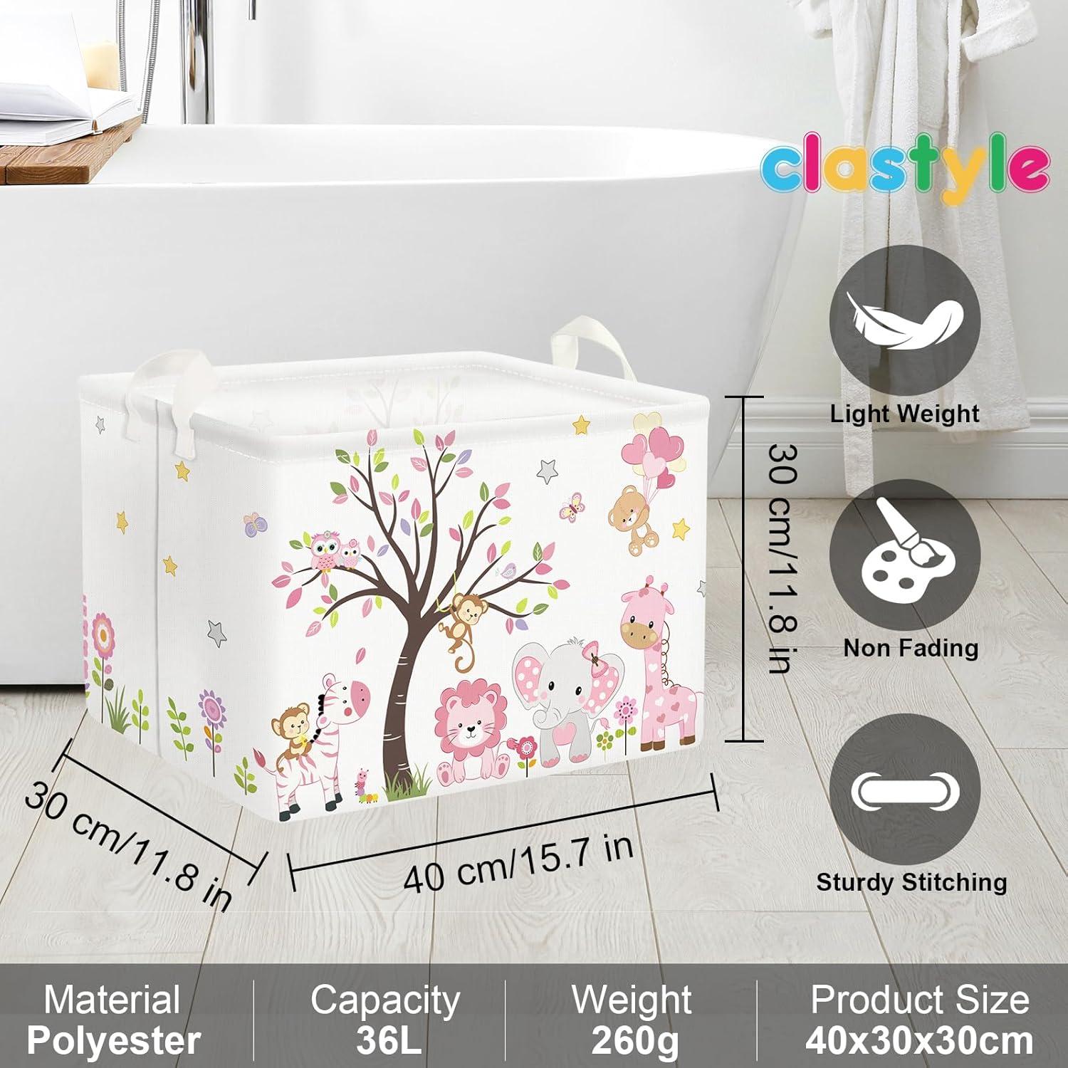 Cesta Plegable Clastyle Rosa Animales del Bosque 36L