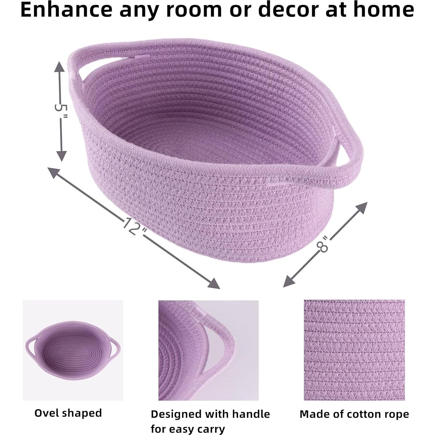 Cesta de Almacenamiento de Cuerda de Algodón Lavanda 30x20x12 cm