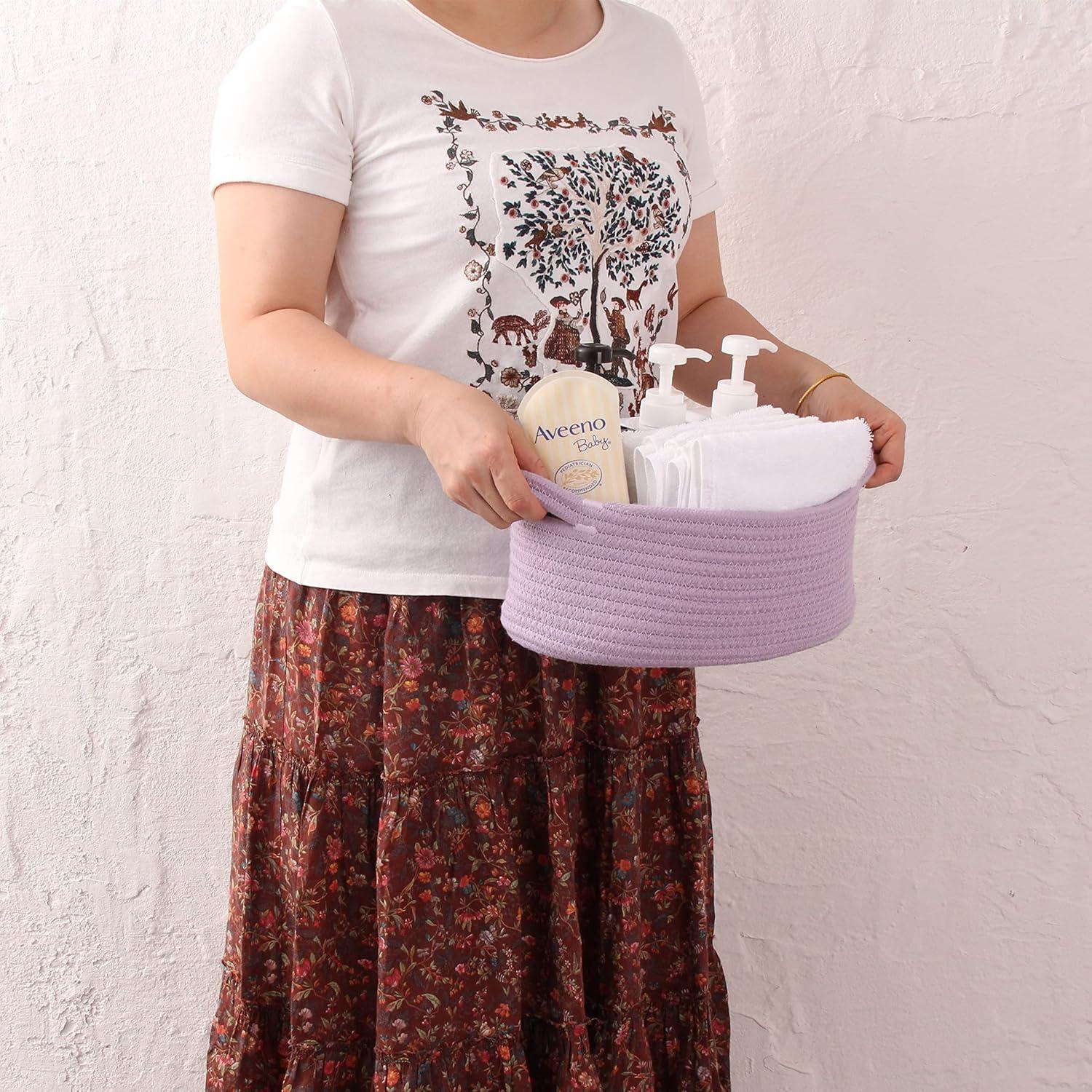 Cesta de Almacenamiento de Cuerda de Algodón Lavanda 30x20x12 cm