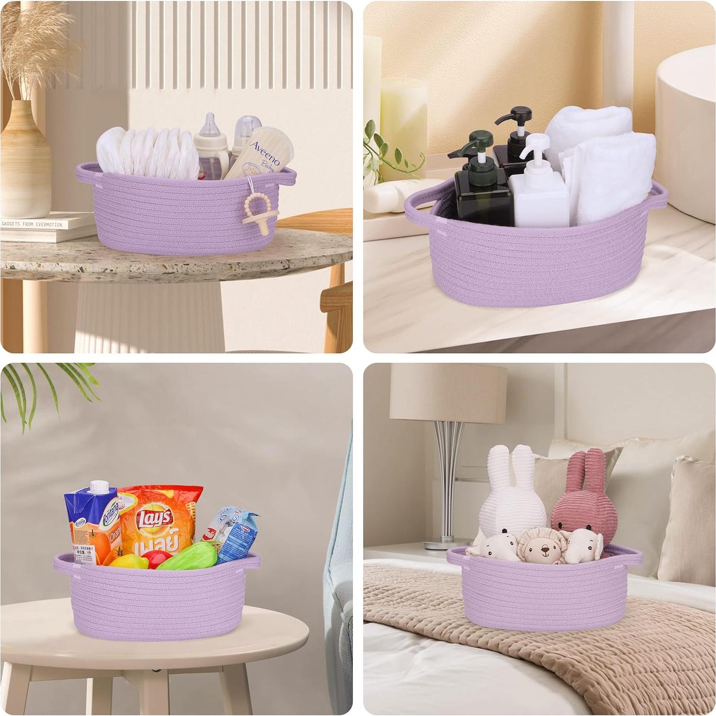 Cesta de Almacenamiento de Cuerda de Algodón Lavanda 30x20x12 cm