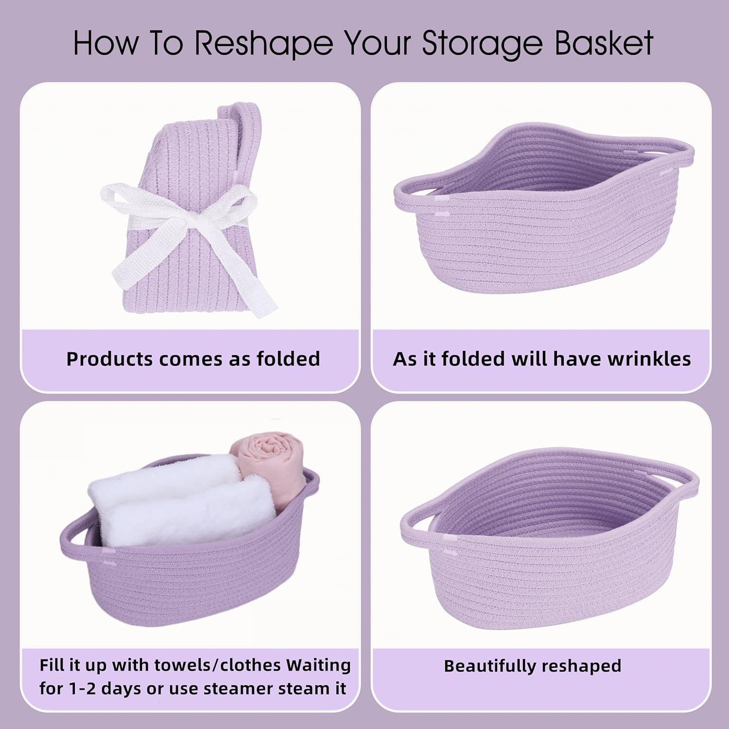 Cesta de Almacenamiento de Cuerda de Algodón Lavanda 30x20x12 cm