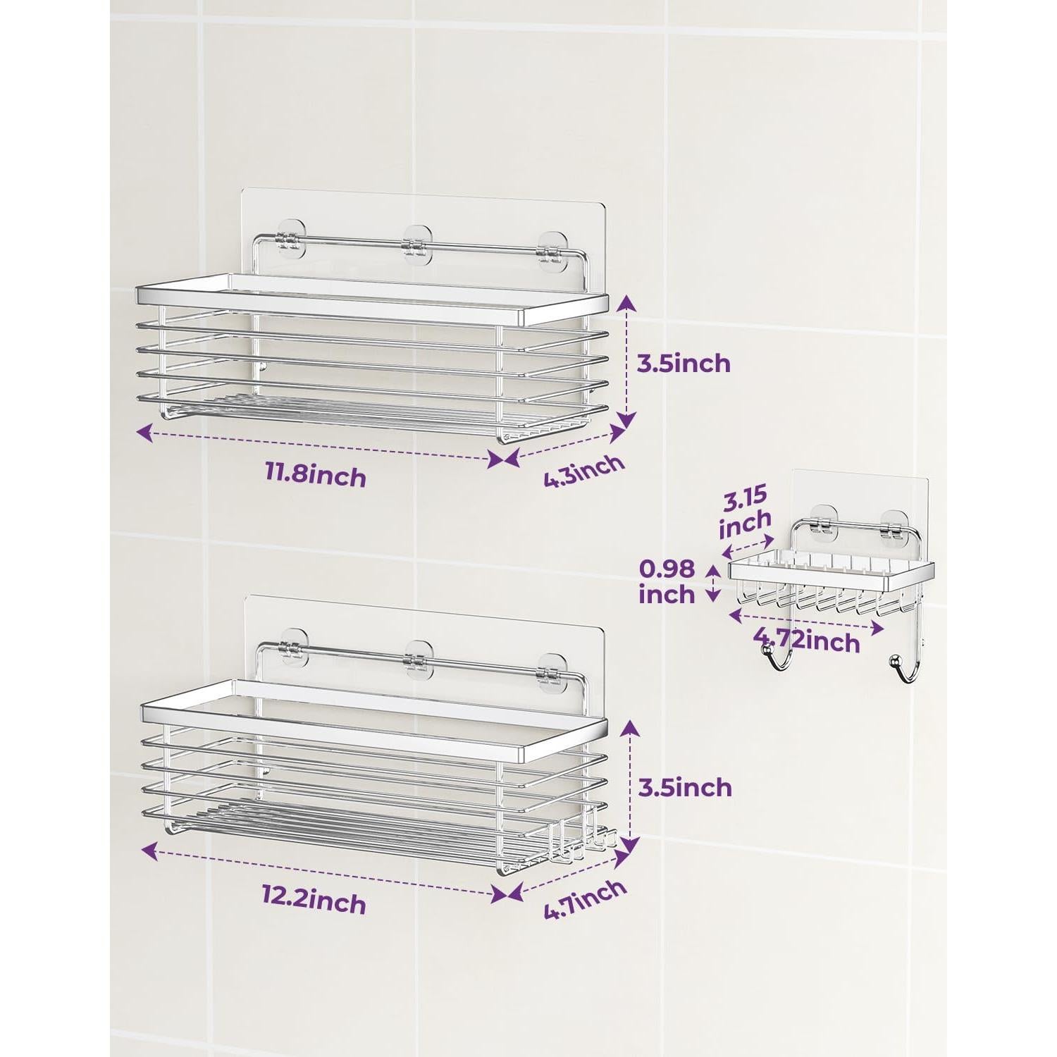Caddy de Ducha ODesign 3 Pack Acero Inoxidable Sin Perforación