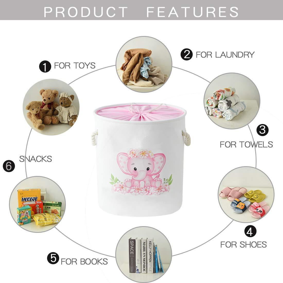 Cesta de Ropa Sucia INough Elefante Rosa 44L Plegable