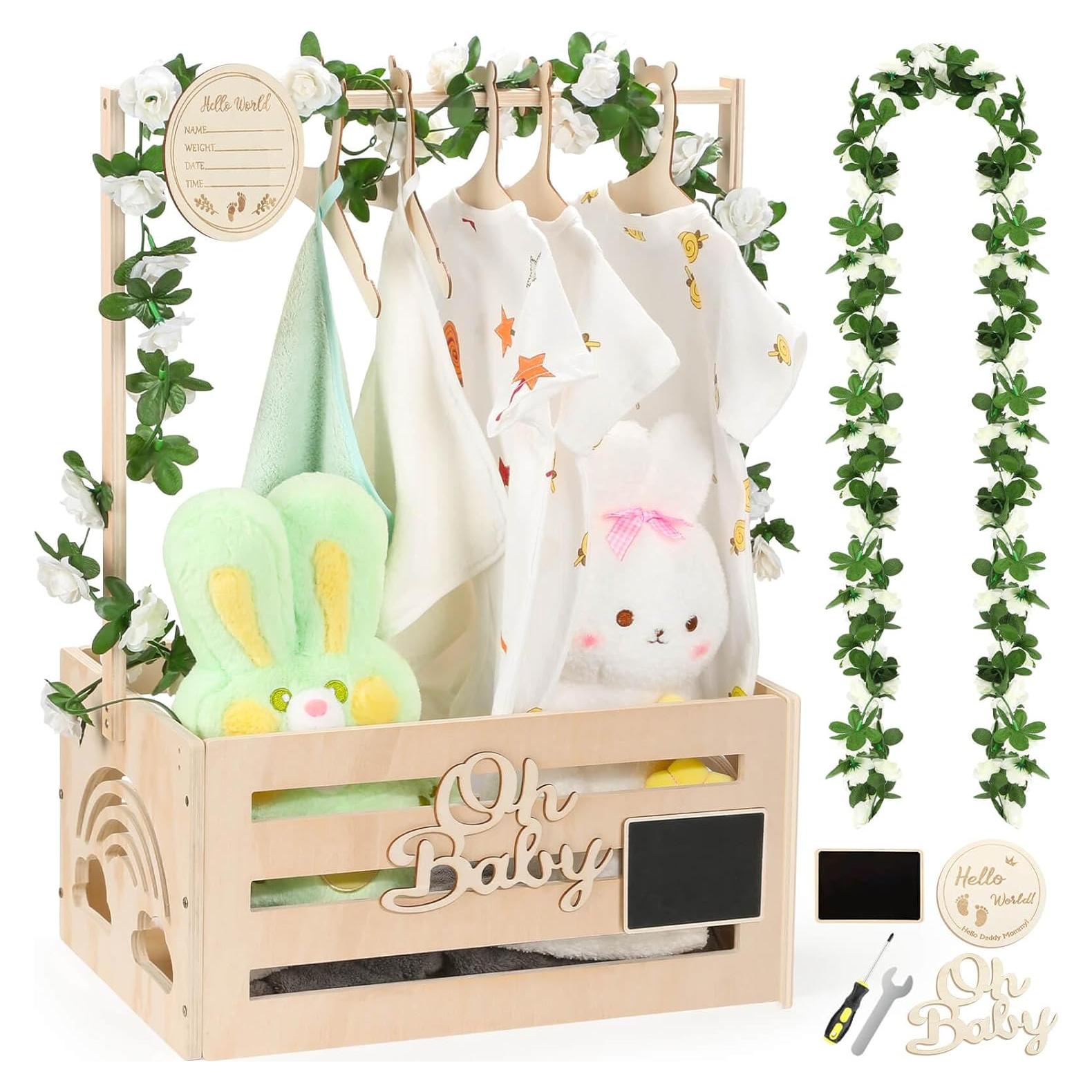Caja de Baby Shower de Madera Jupwalz Pequeña con Accesorios