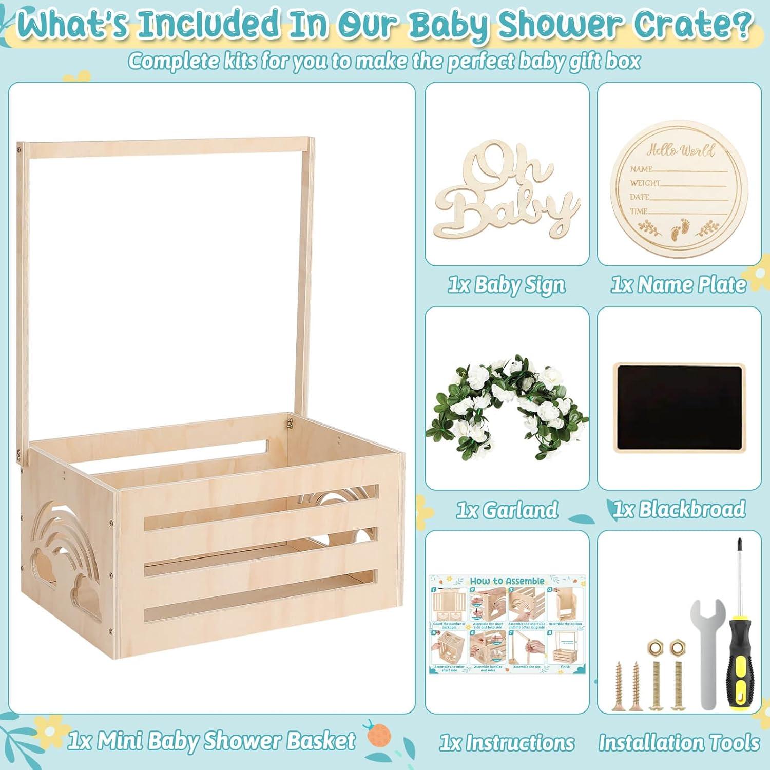 Caja de Baby Shower de Madera Jupwalz Pequeña con Accesorios