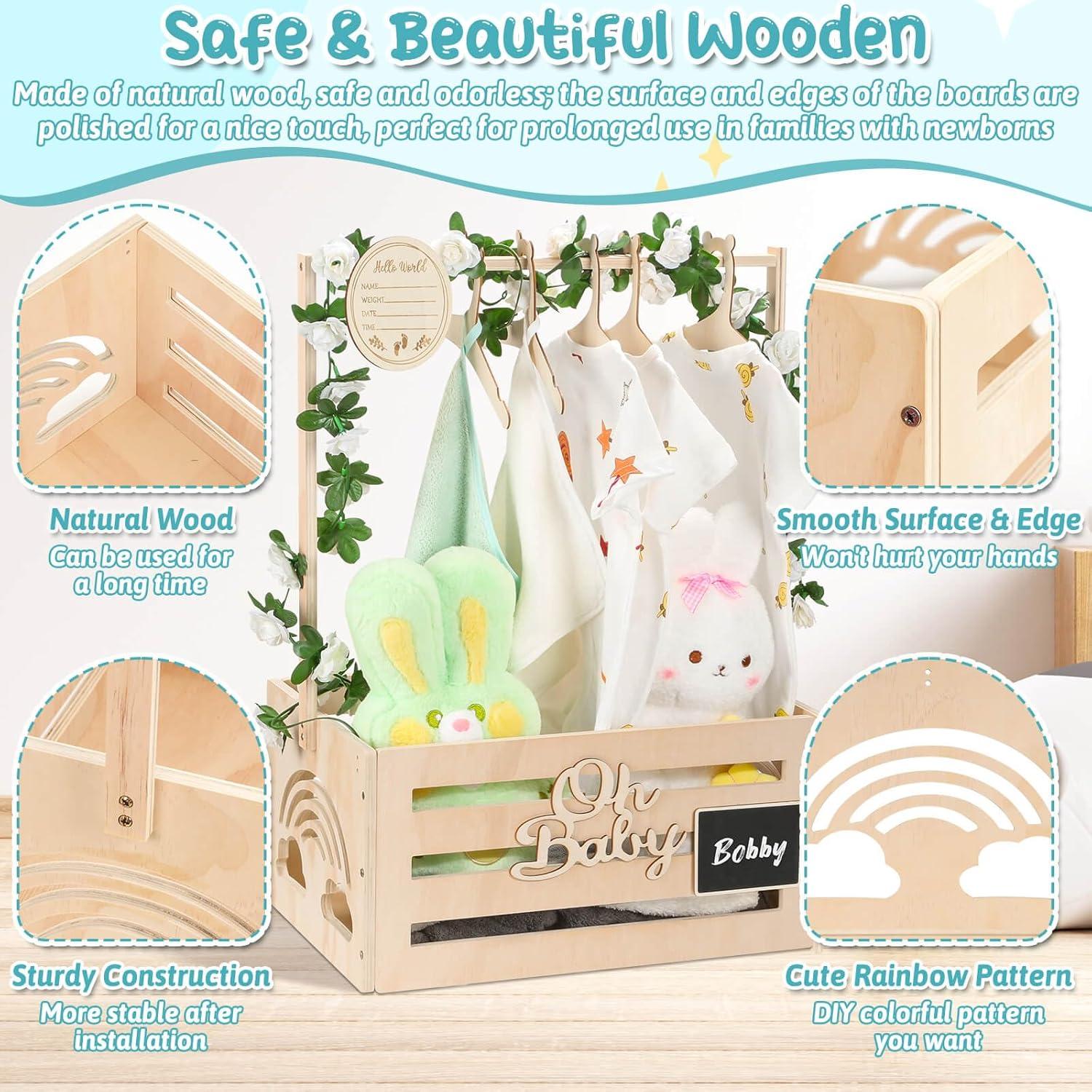 Caja de Baby Shower de Madera Jupwalz Pequeña con Accesorios