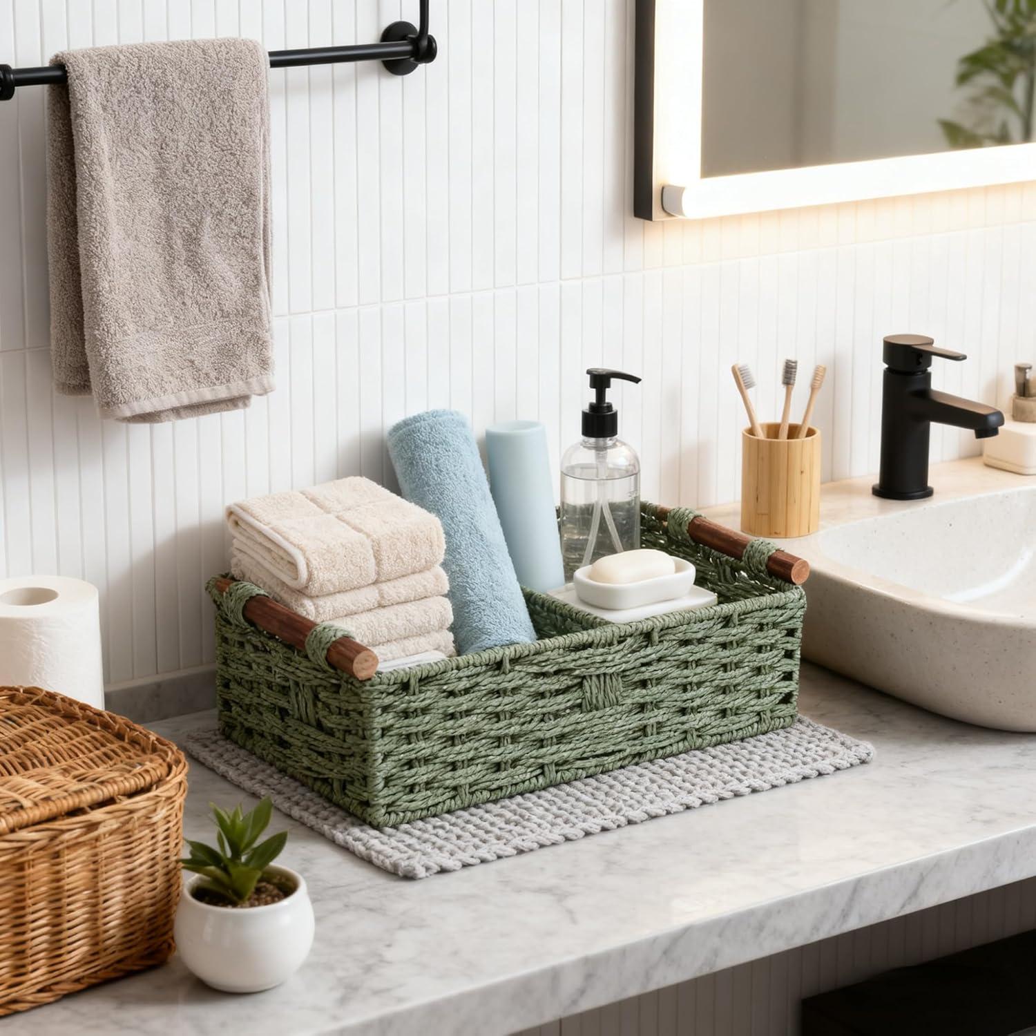 Cesta de Almacenamiento Verde Rattanzenith 35.56x15.24 cm