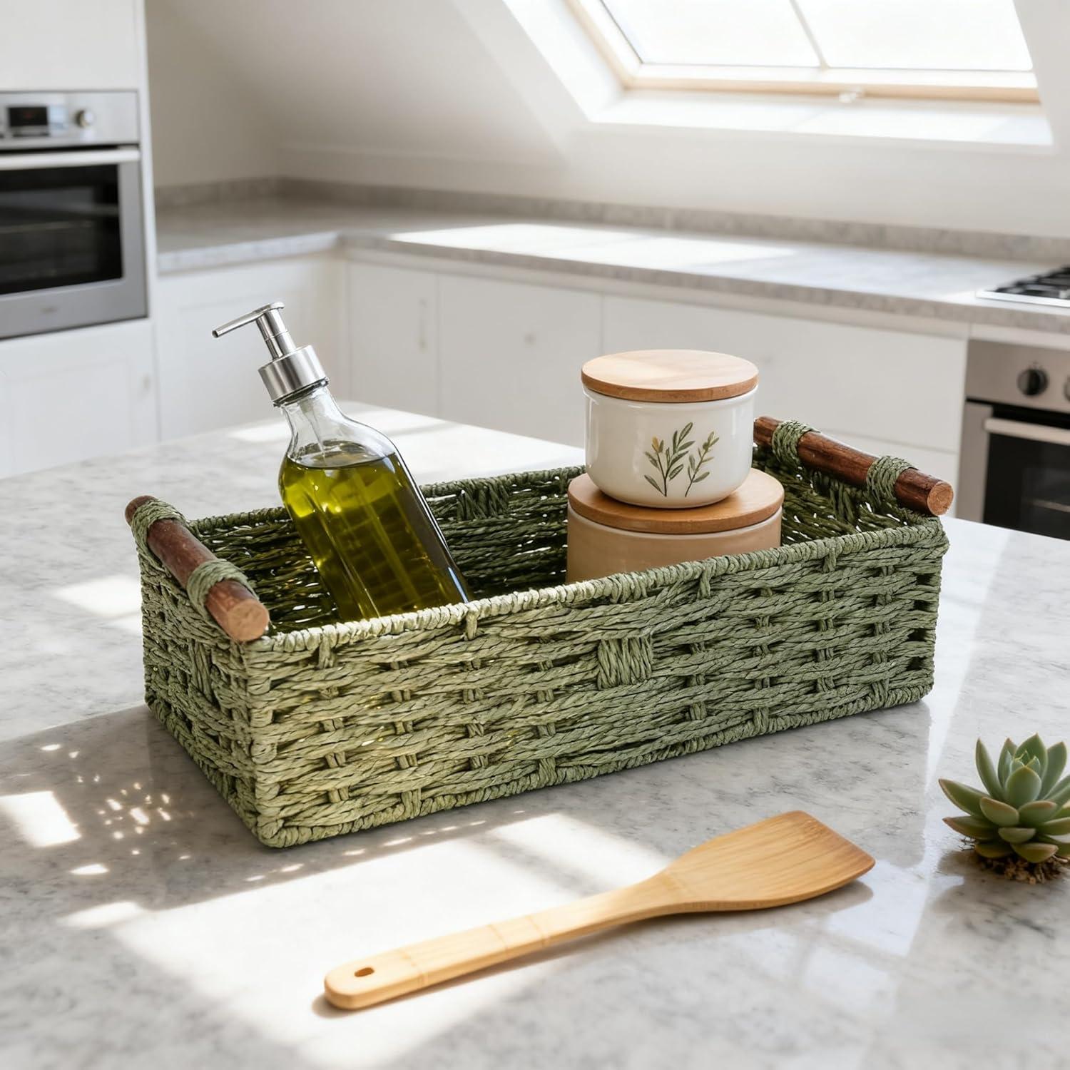 Cesta de Almacenamiento Verde Rattanzenith 35.56x15.24 cm