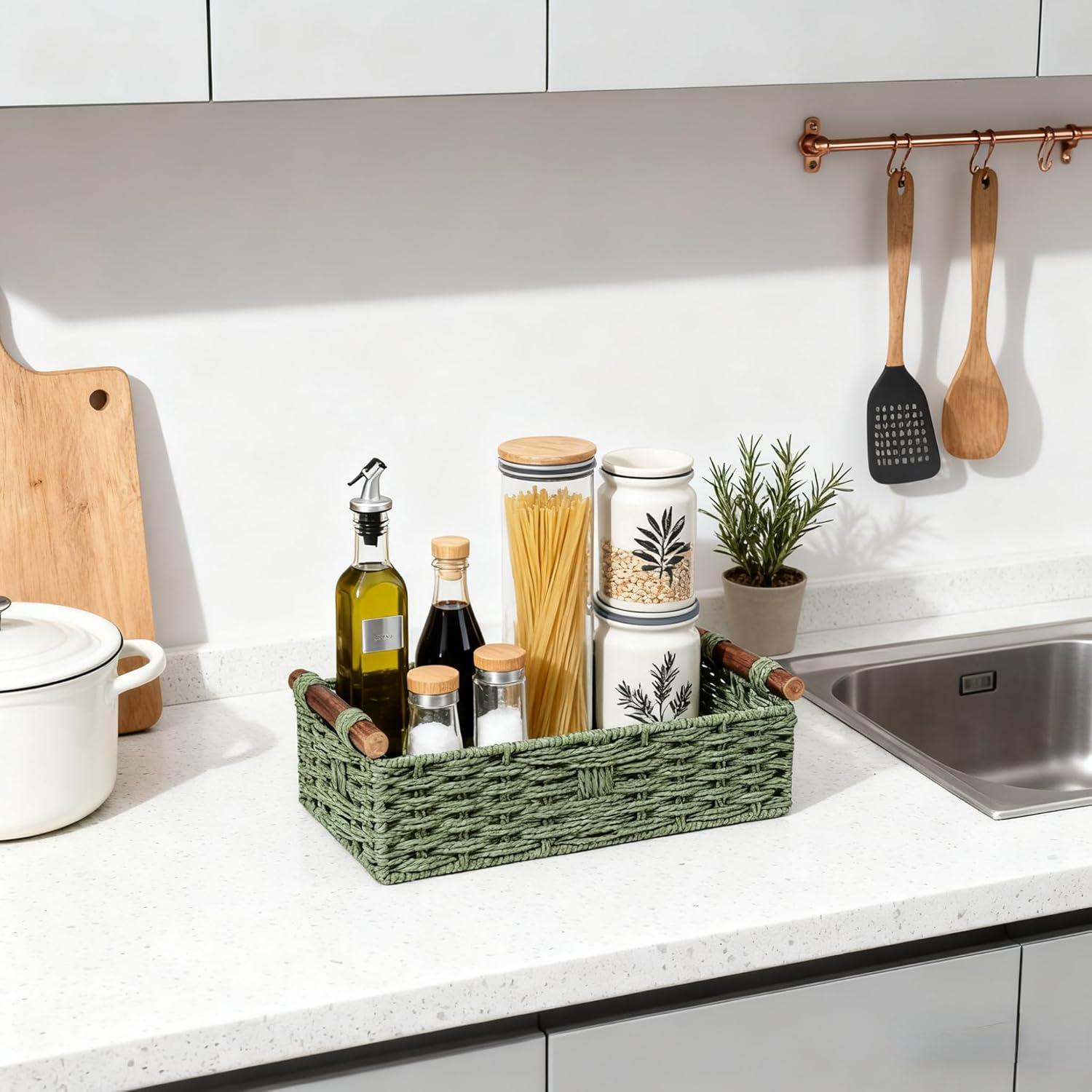 Cesta de Almacenamiento Verde Rattanzenith 35.56x15.24 cm