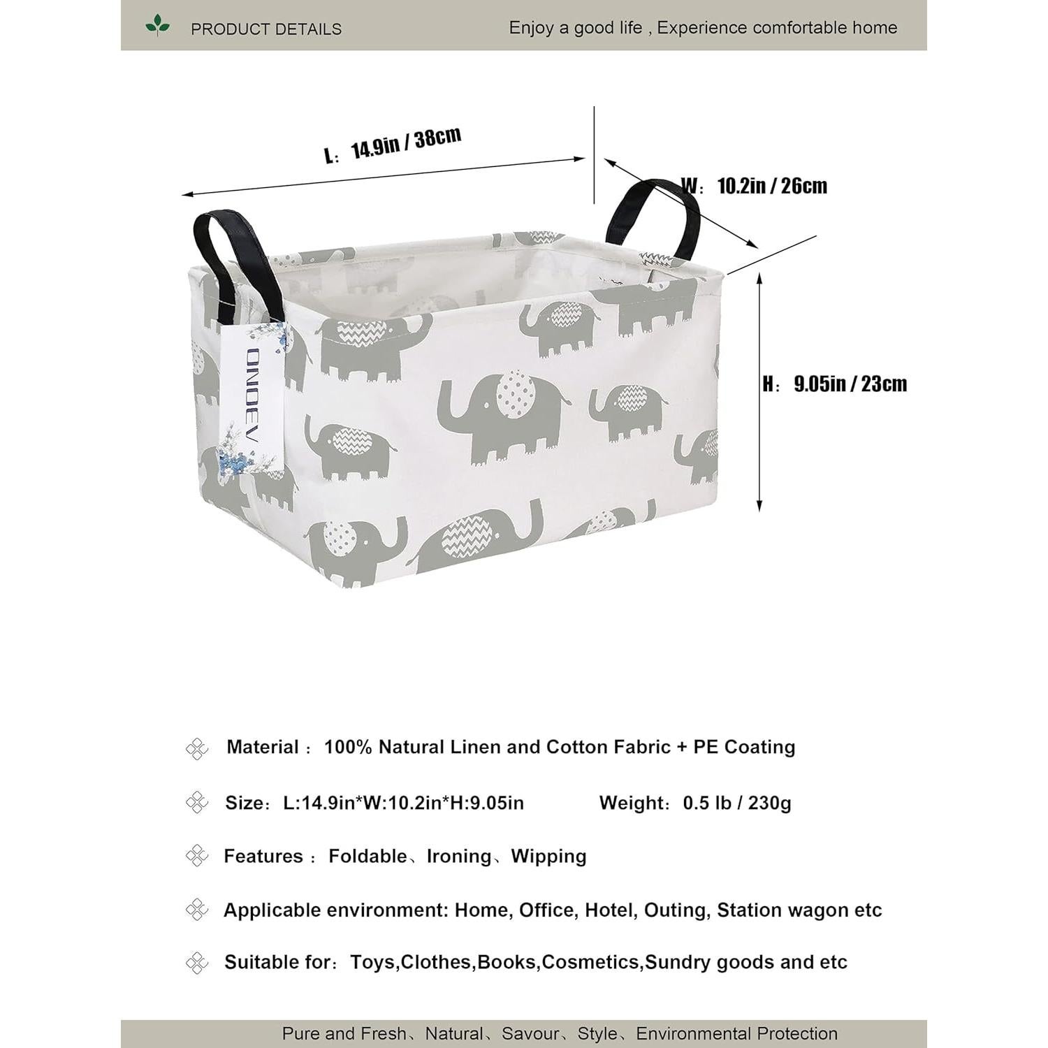 Cesta de lavandería plegable ONOEV Elefante Gris 38x24x23 cm