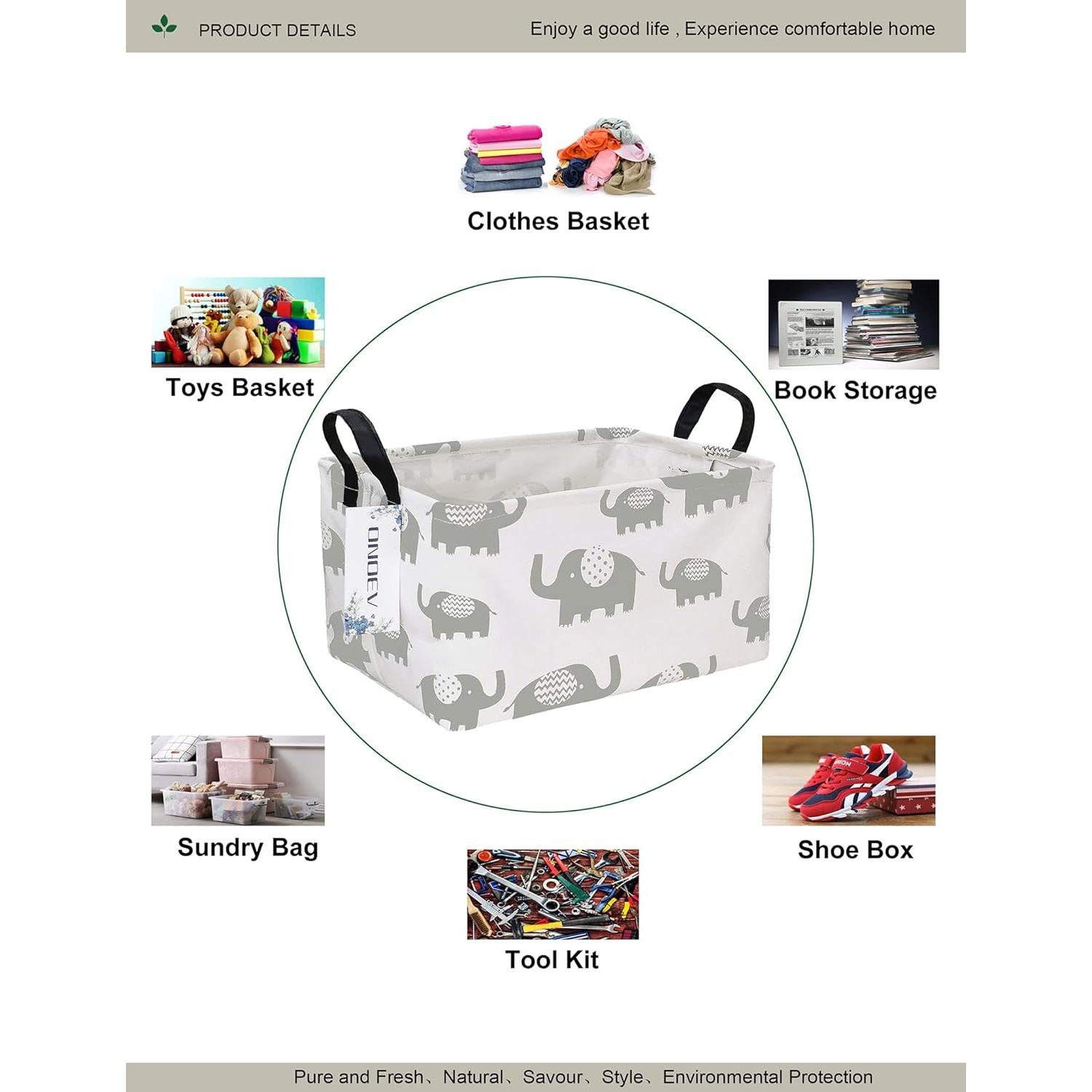 Cesta de lavandería plegable ONOEV Elefante Gris 38x24x23 cm