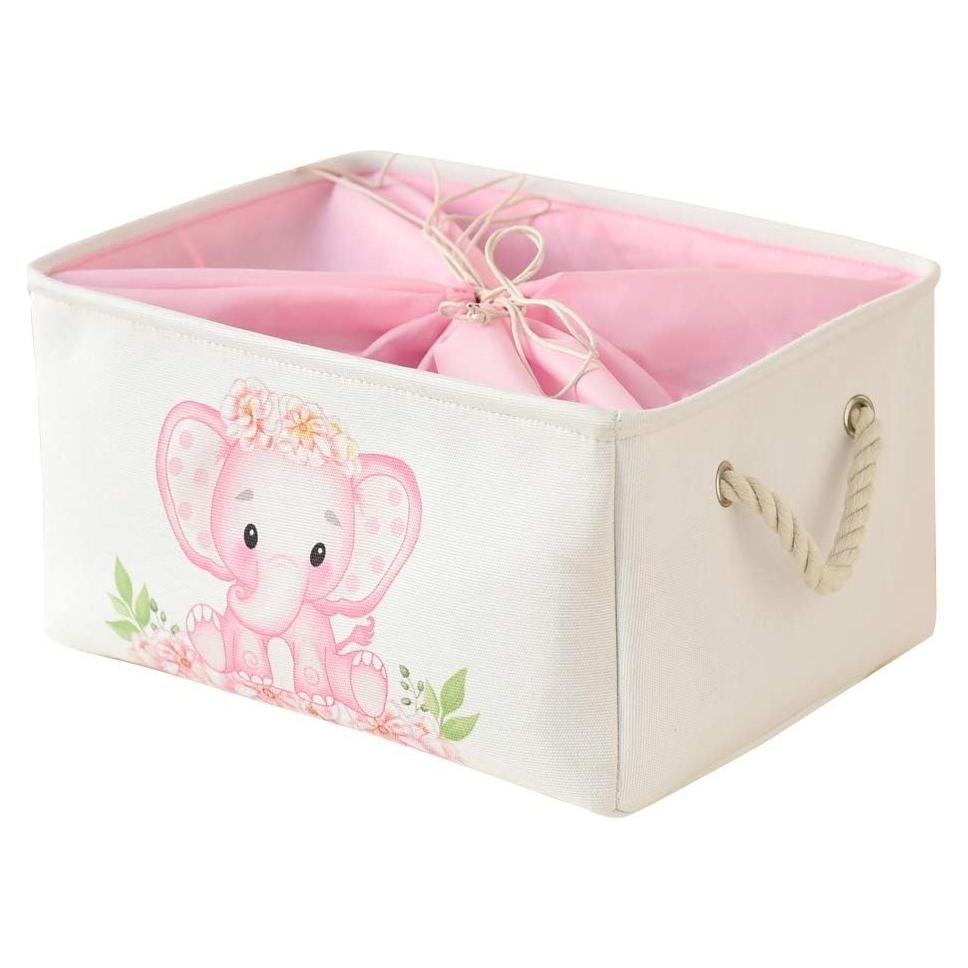 Cesta de Almacenamiento Plegable INough Elefante Rosa 36x26x17cm
