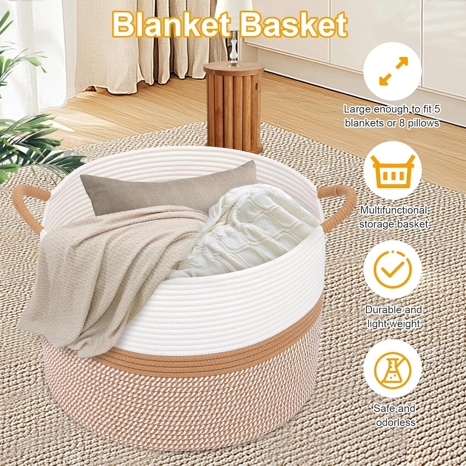 Cesta de lavandería HOBASKET 70L Algodón Tejido Blanco/Marrón