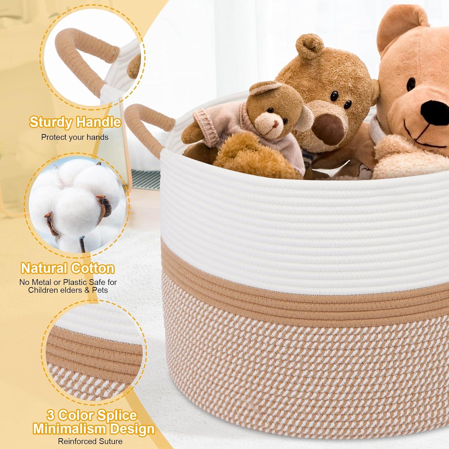 Cesta de lavandería HOBASKET 70L Algodón Tejido Blanco/Marrón