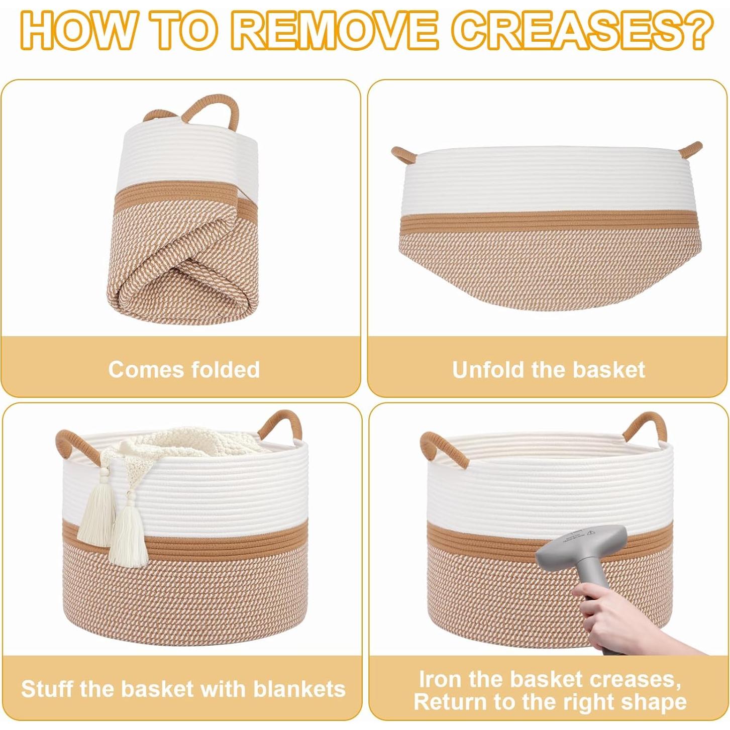 Cesta de lavandería HOBASKET 70L Algodón Tejido Blanco/Marrón