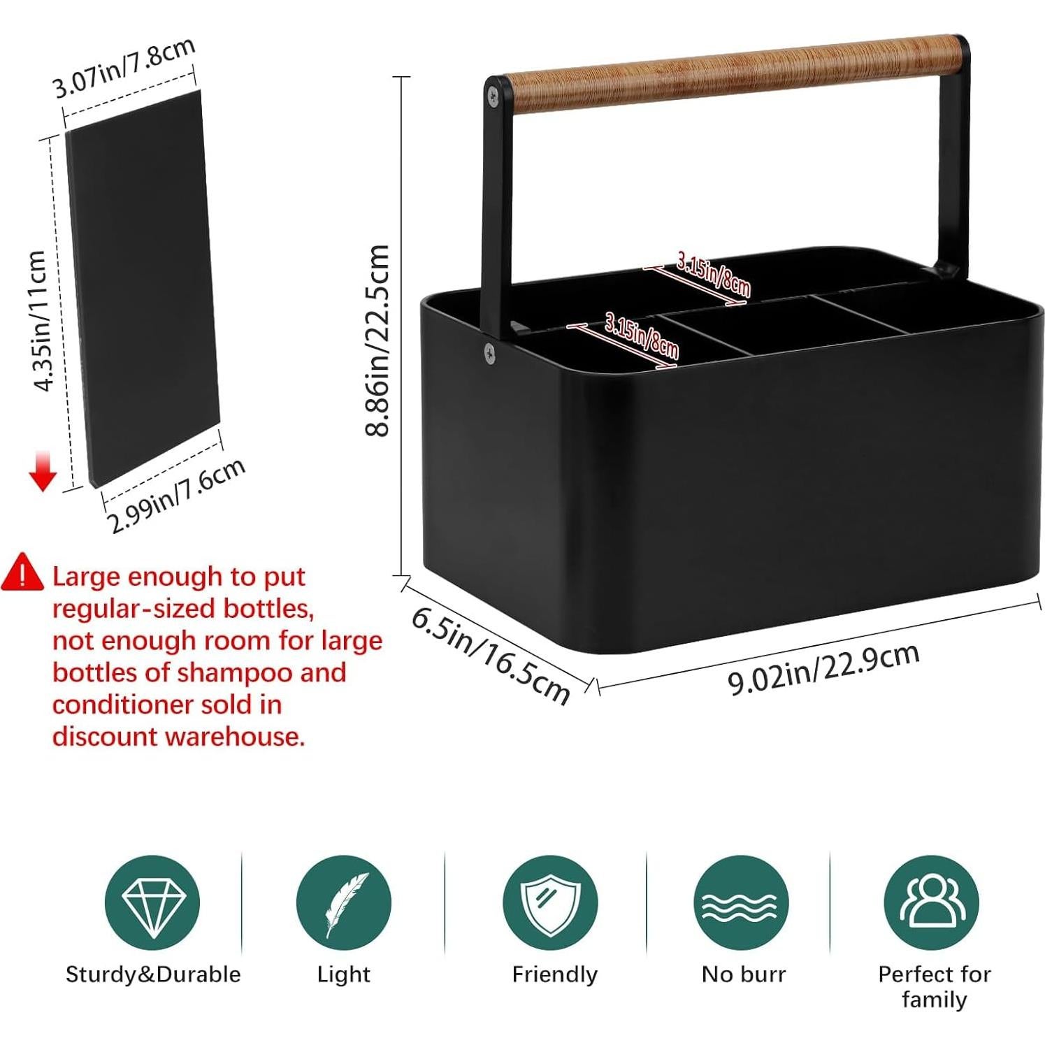 Caddy de Ducha Portátil BYUNER Negro con Mango de Madera