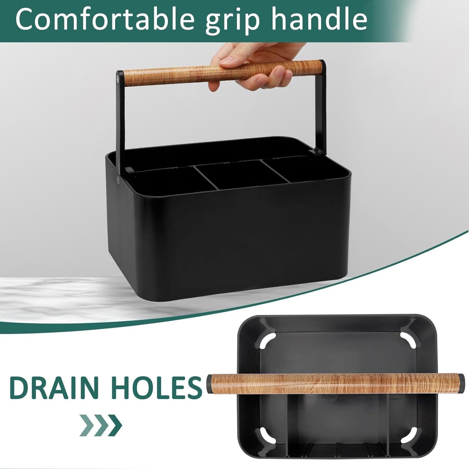 Caddy de Ducha Portátil BYUNER Negro con Mango de Madera