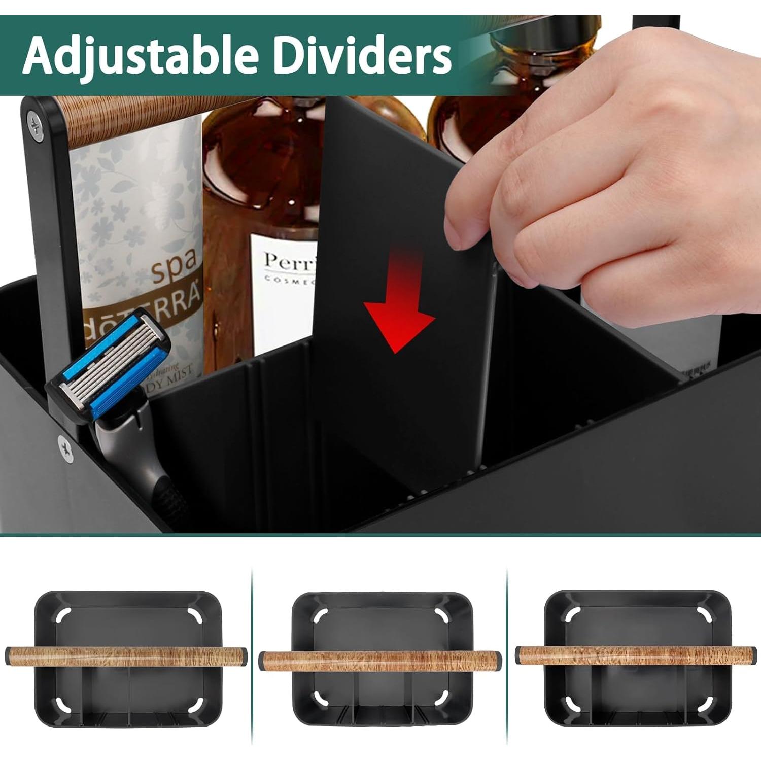 Caddy de Ducha Portátil BYUNER Negro con Mango de Madera