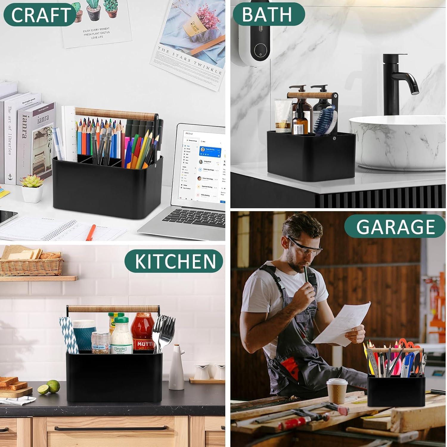 Caddy de Ducha Portátil BYUNER Negro con Mango de Madera