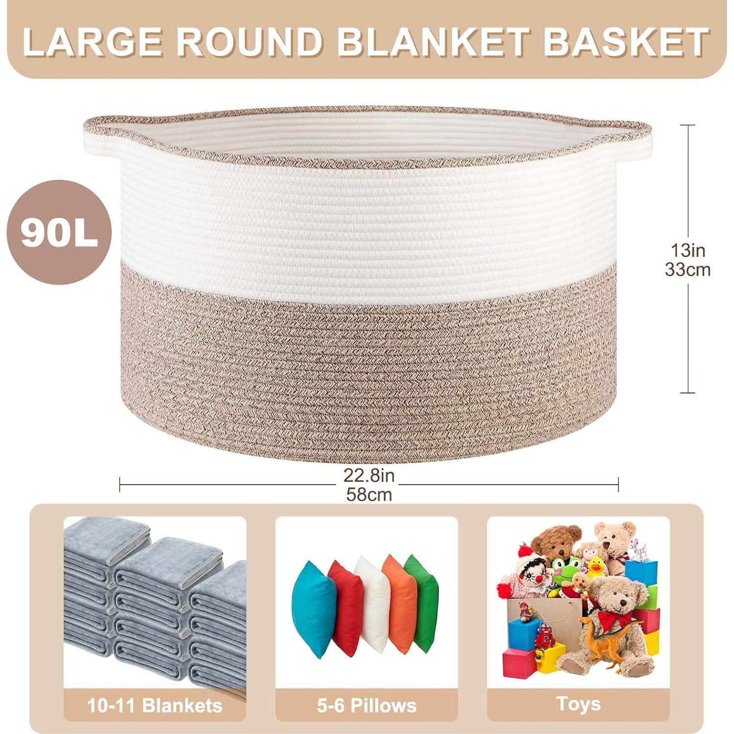 Cesta de Almacenamiento Grande OIASKET 90L Algodón Marrón y Blanco