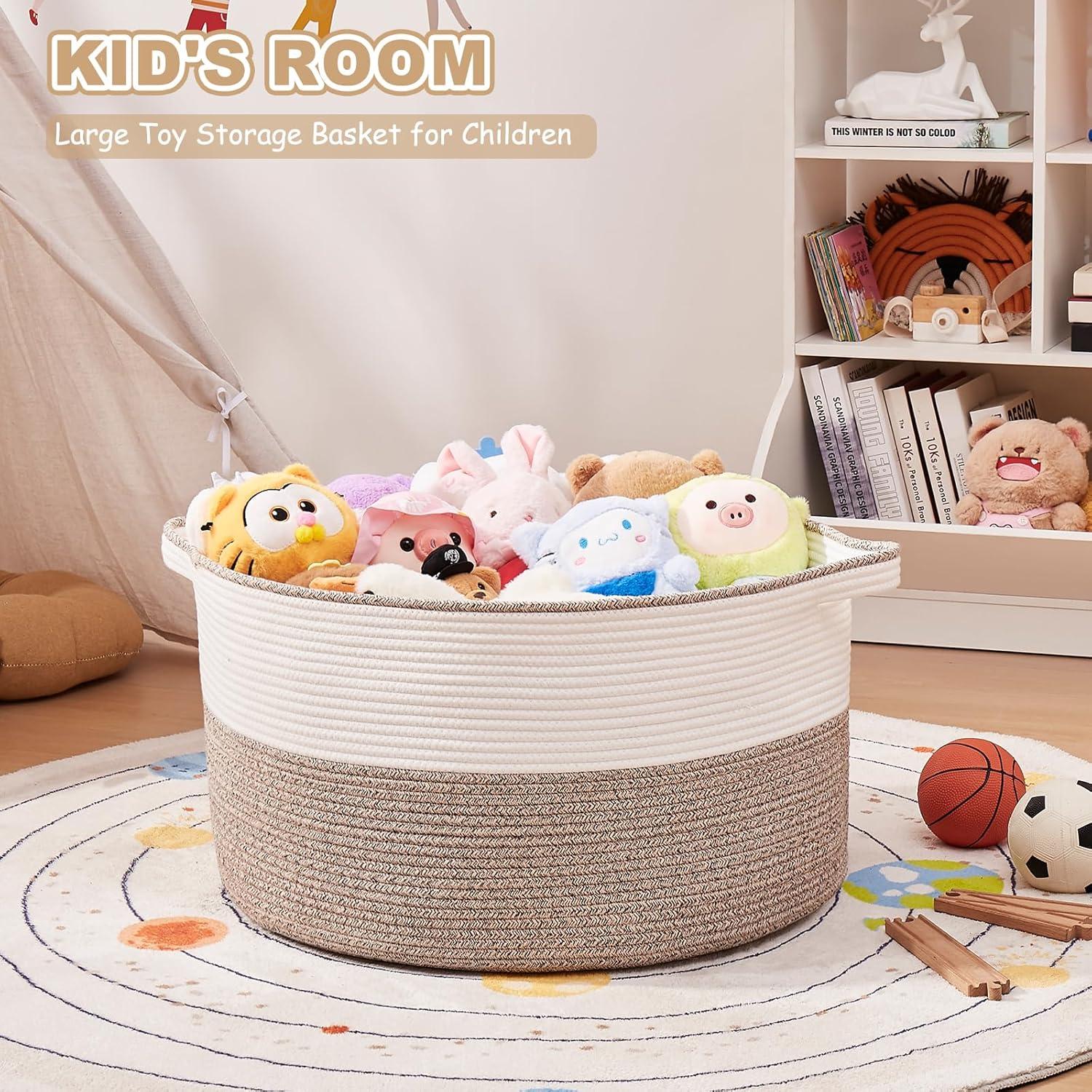 Cesta de Almacenamiento Grande OIASKET 90L Algodón Marrón y Blanco