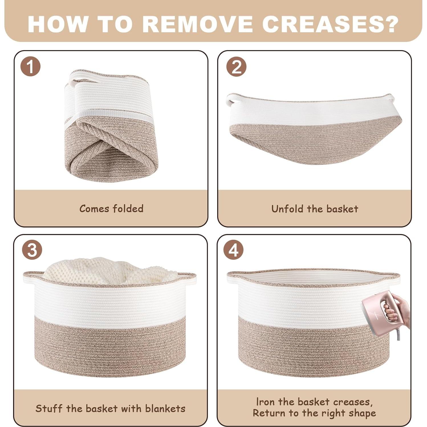 Cesta de Almacenamiento Grande OIASKET 90L Algodón Marrón y Blanco