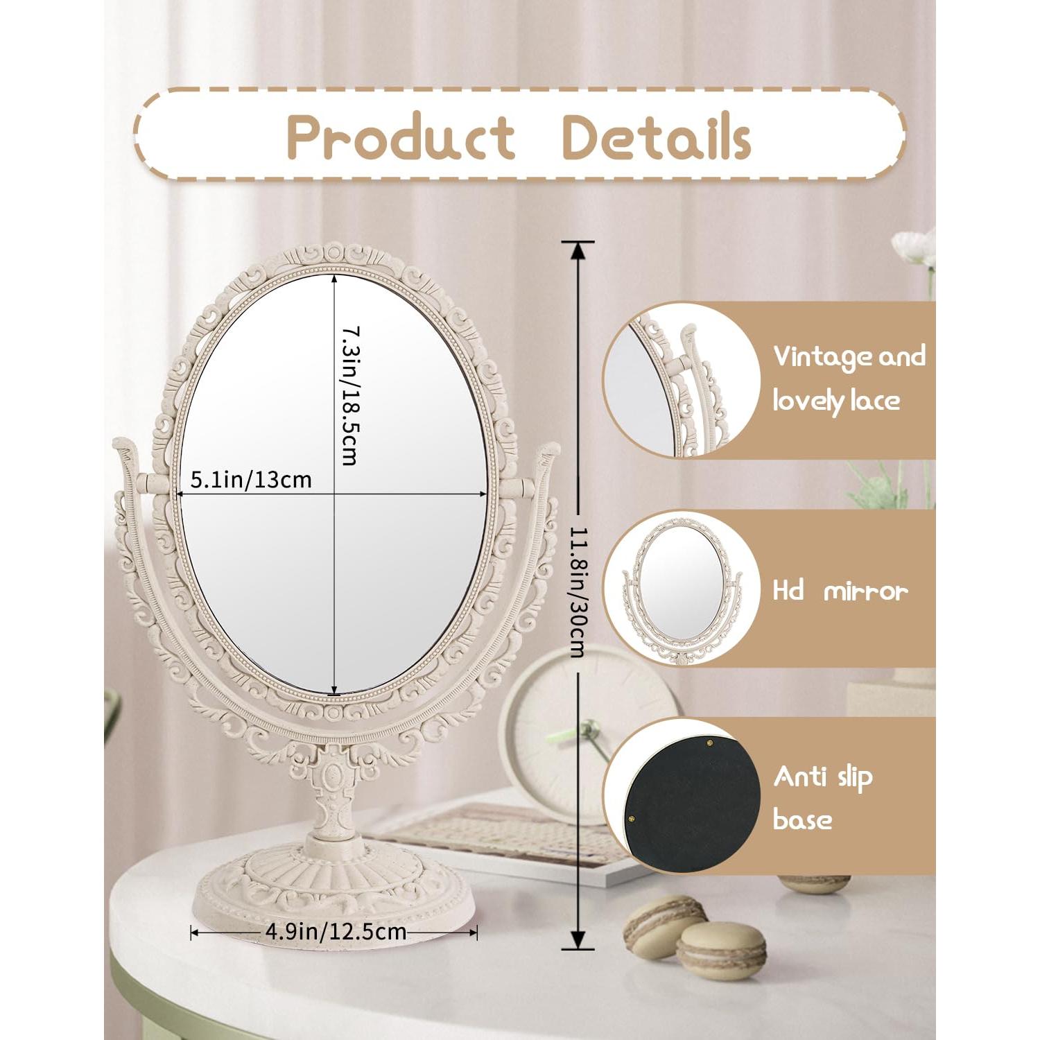 Espejo de Tocador Vintage XPXKJ Doble Cara 1X/3X Beige