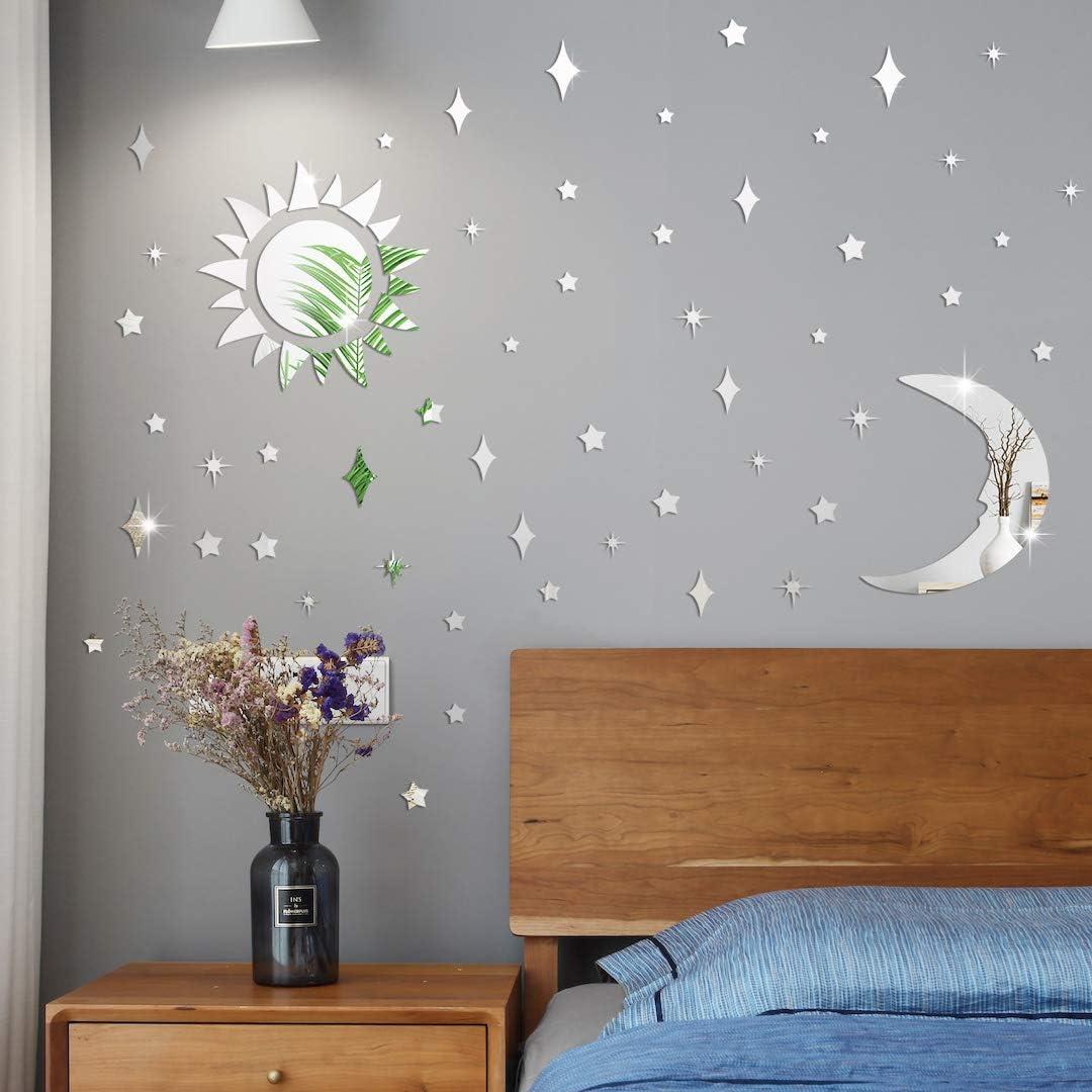 Calcomanía de Pared Espejo Acrílico Luna y Estrellas Amaonm