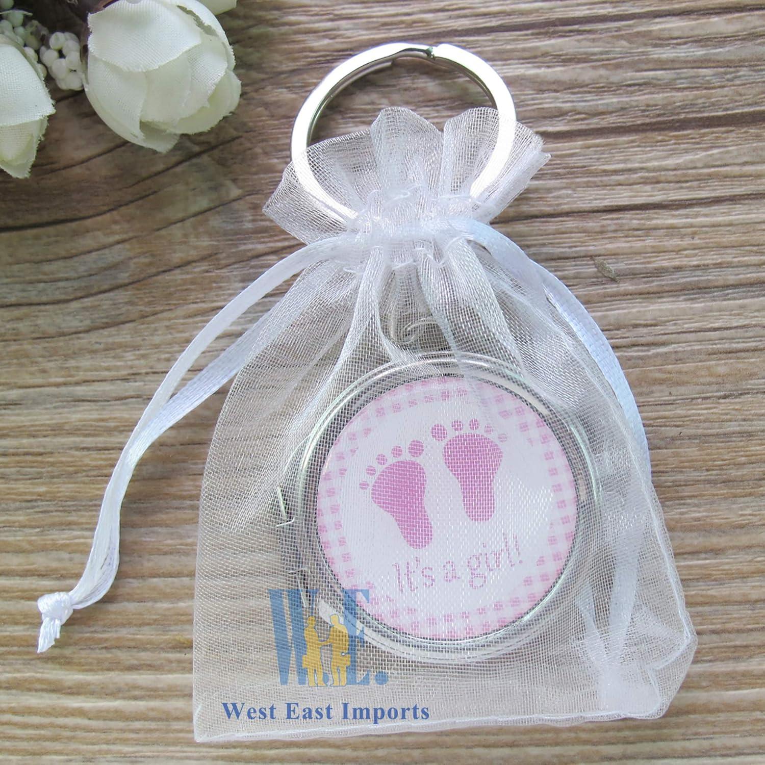 12 Espejos Compactos de Llavero WE para Baby Shower Rosa